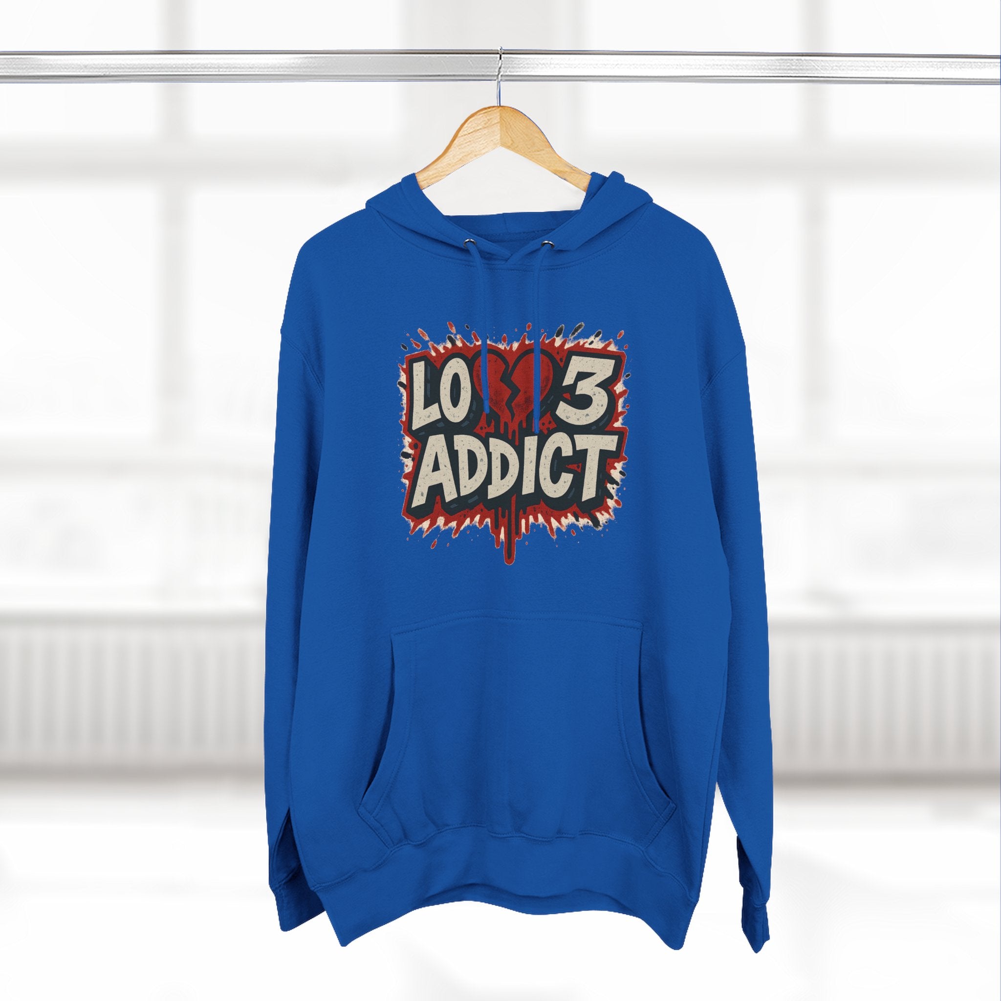 Hoodie - 'Lov3 Addict' Red Cupid Graphic Fleece Hoodie