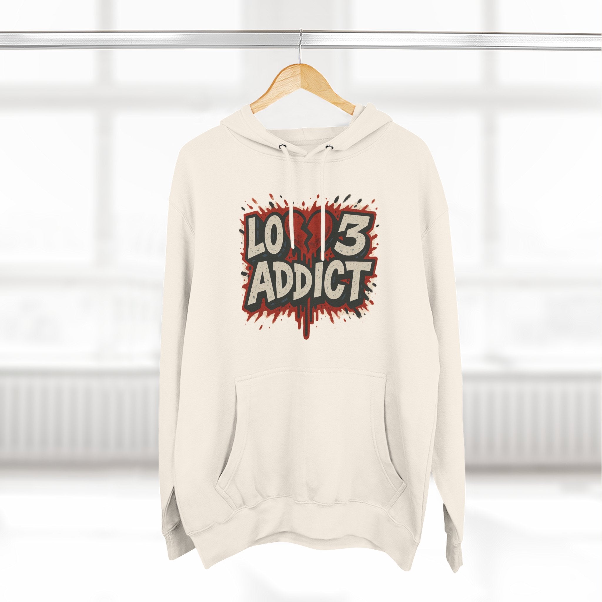 Hoodie - 'Lov3 Addict' Red Cupid Graphic Fleece Hoodie