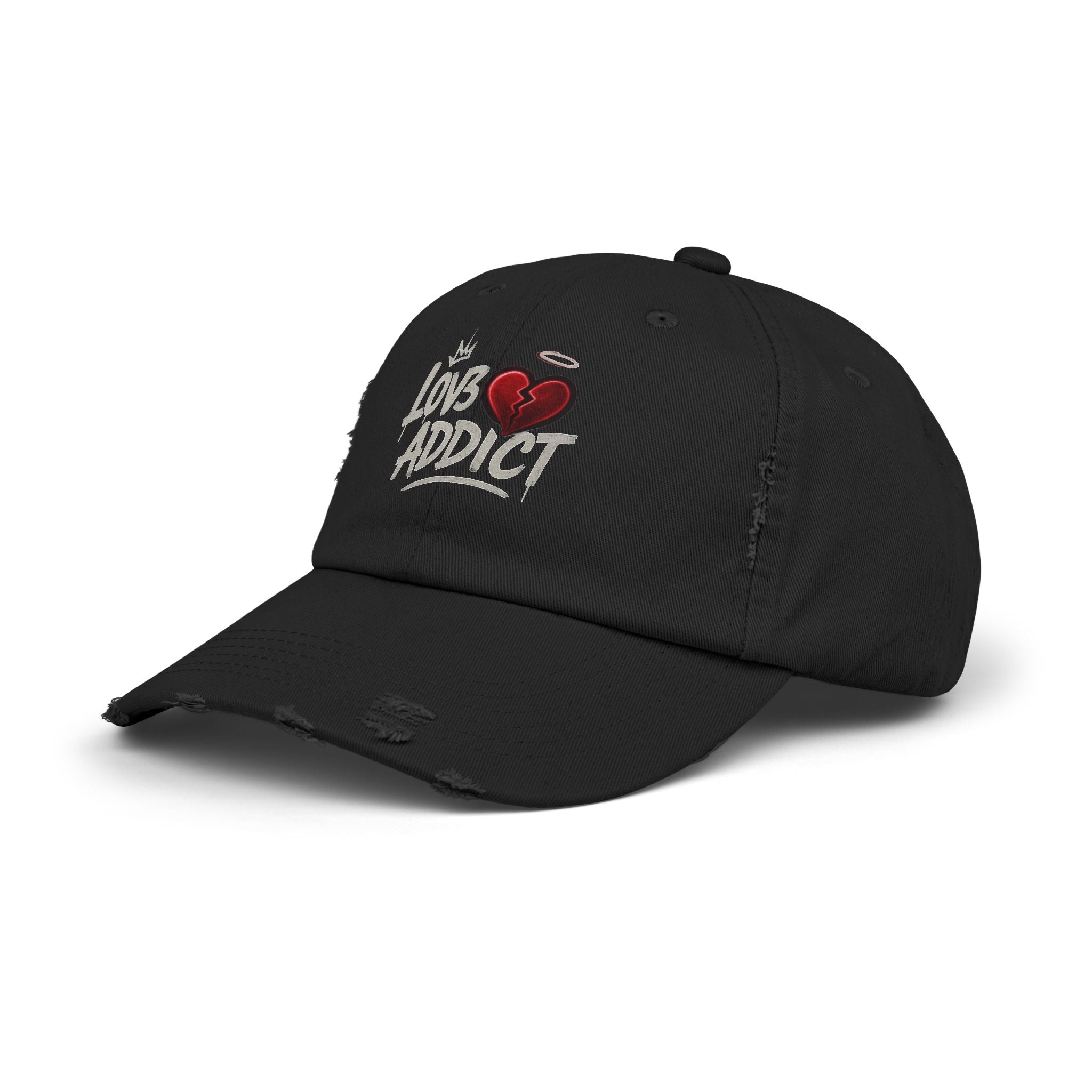 Lov3 Addict Distressed Cap – Broken Heart Graphic Dad Hat