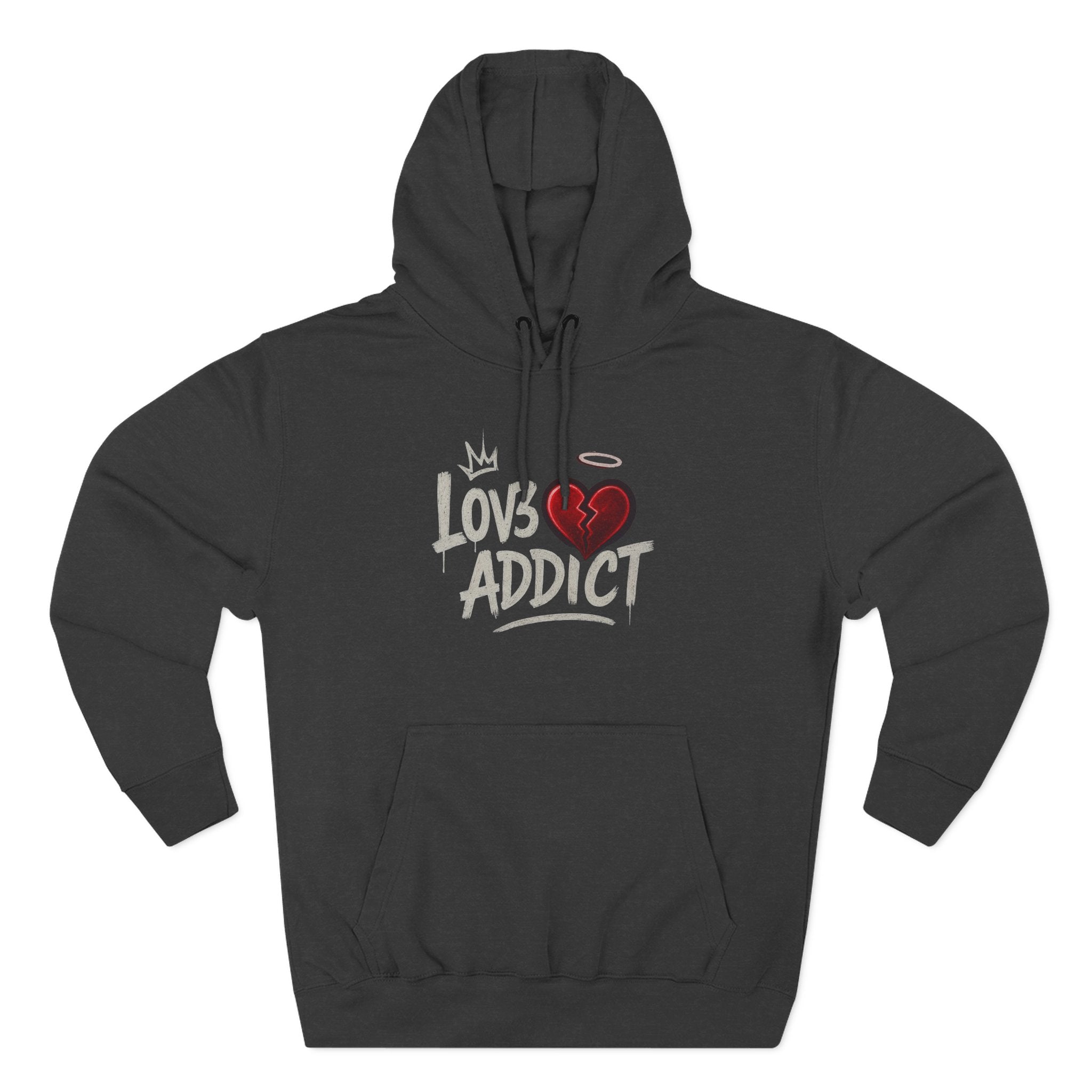 Hoodie - 'Lov3 Addict' Red Cupid Graphic Fleece Hoodie