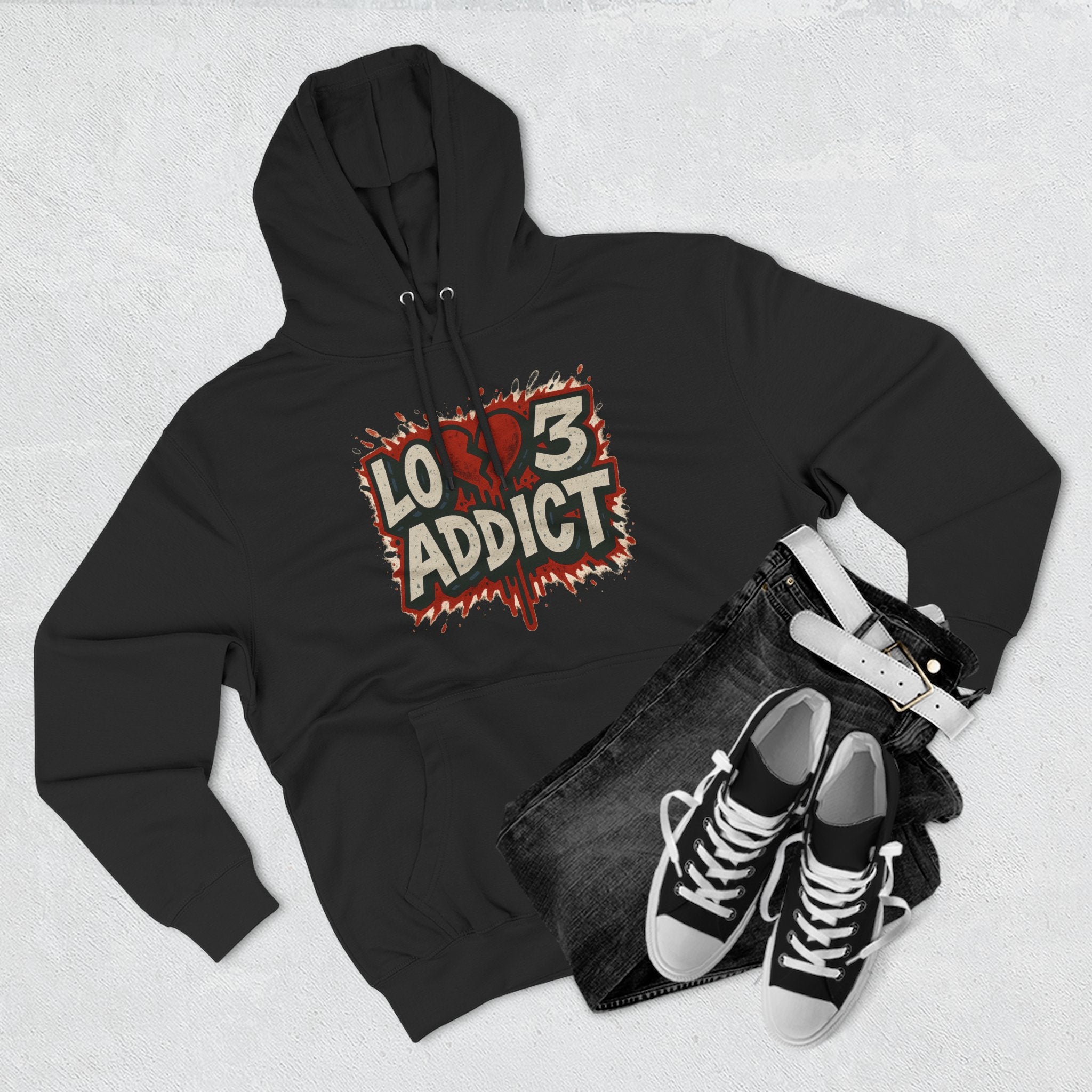 Hoodie - 'Lov3 Addict' Red Cupid Graphic Fleece Hoodie