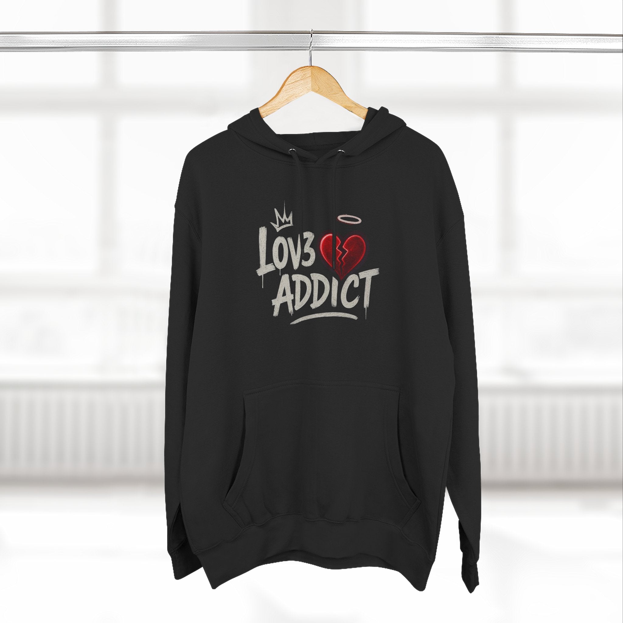 Hoodie - 'Lov3 Addict' Red Cupid Graphic Fleece Hoodie