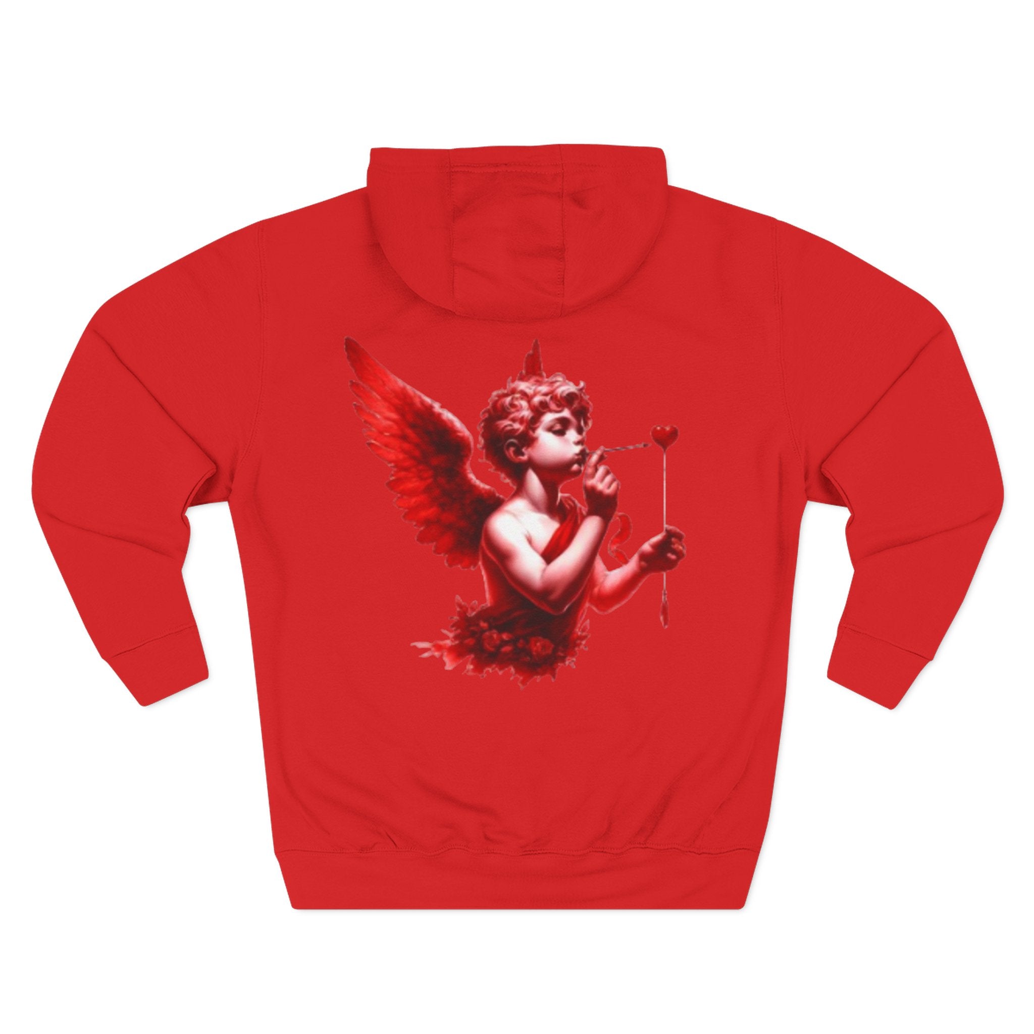 Hoodie - 'Lov3 Addict' Red Cupid Graphic Fleece Hoodie