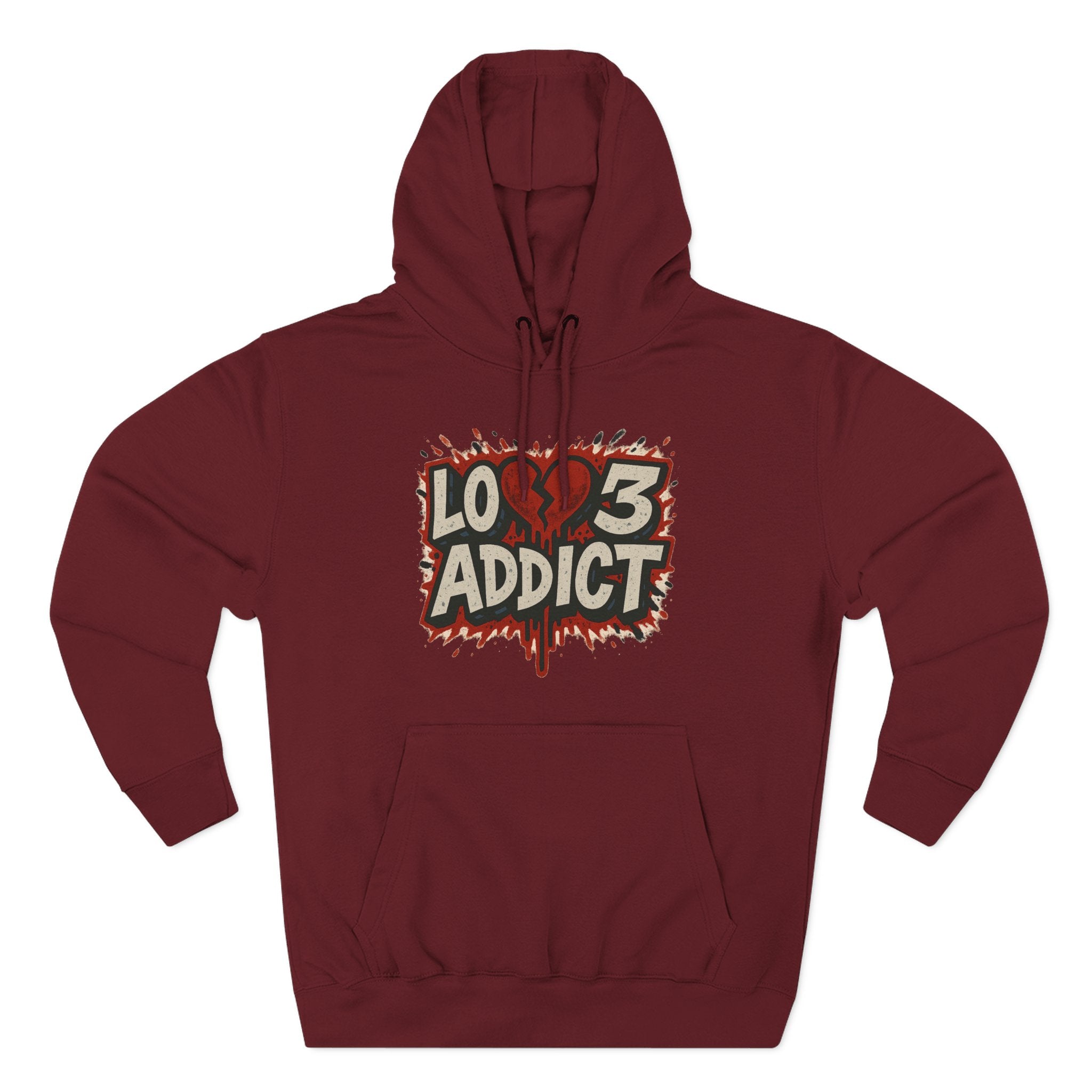 Hoodie - 'Lov3 Addict' Red Cupid Graphic Fleece Hoodie
