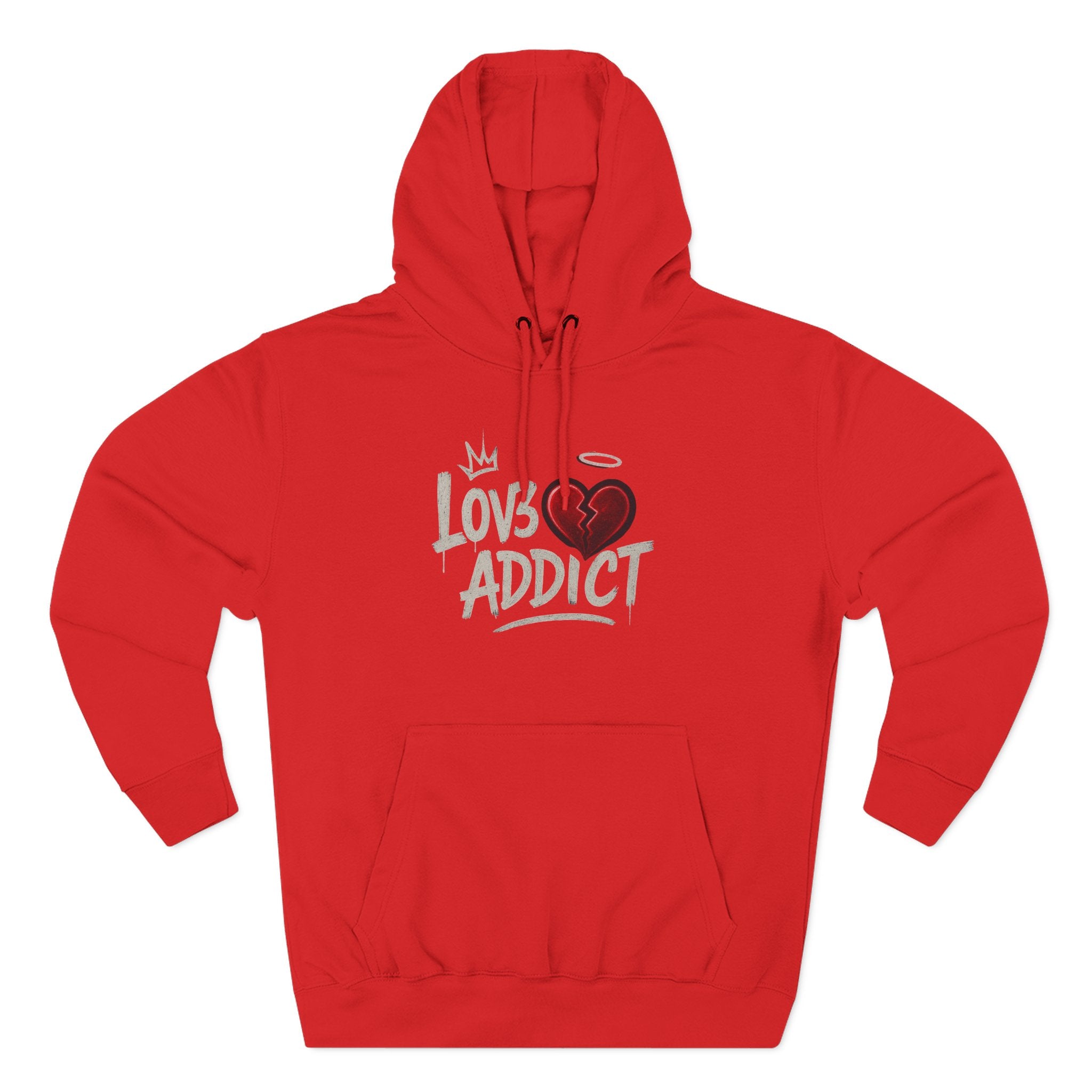 Hoodie - 'Lov3 Addict' Red Cupid Graphic Fleece Hoodie