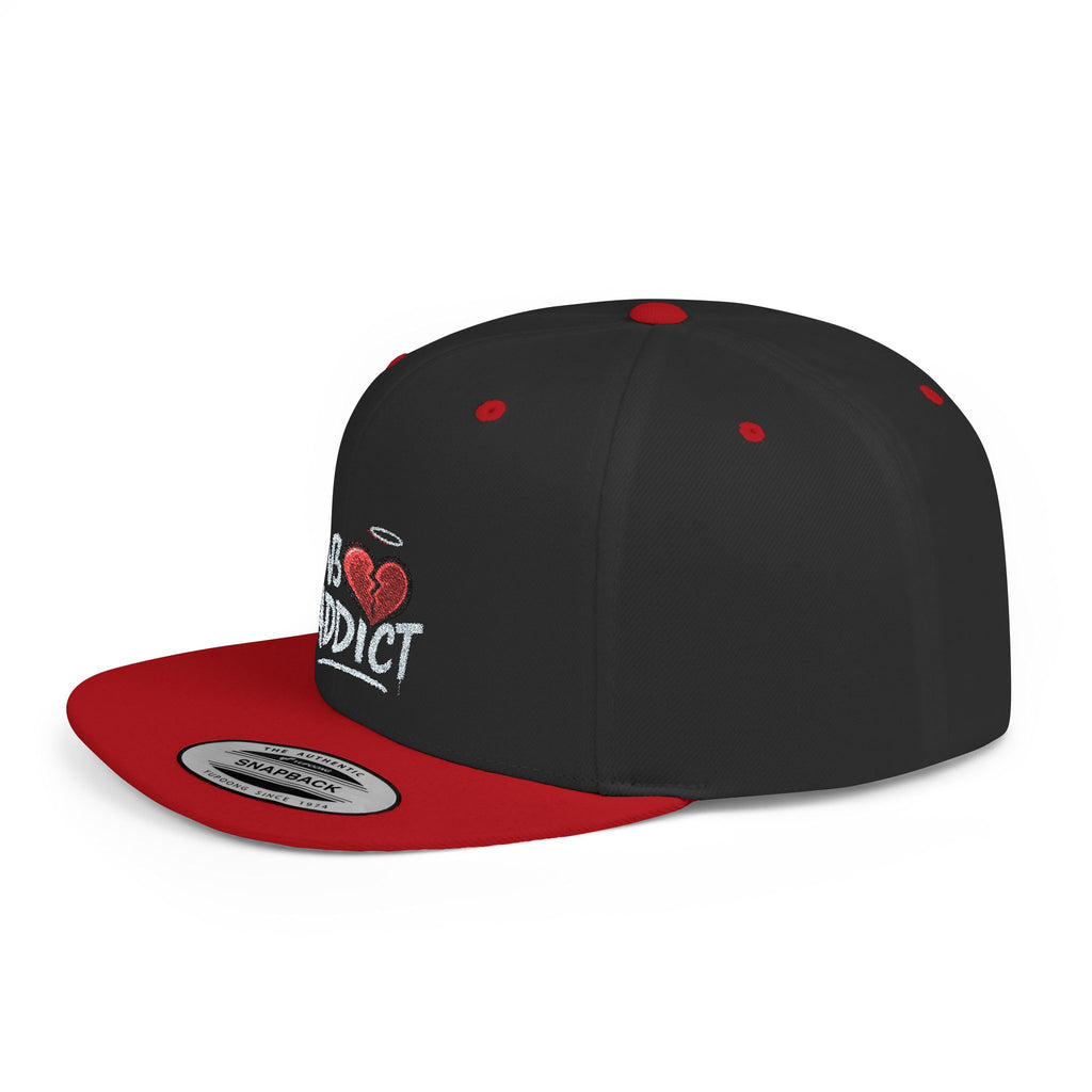 Flat Bill Snapback Hat — 'Lov3 Addict' Heart Embroidered Cap
