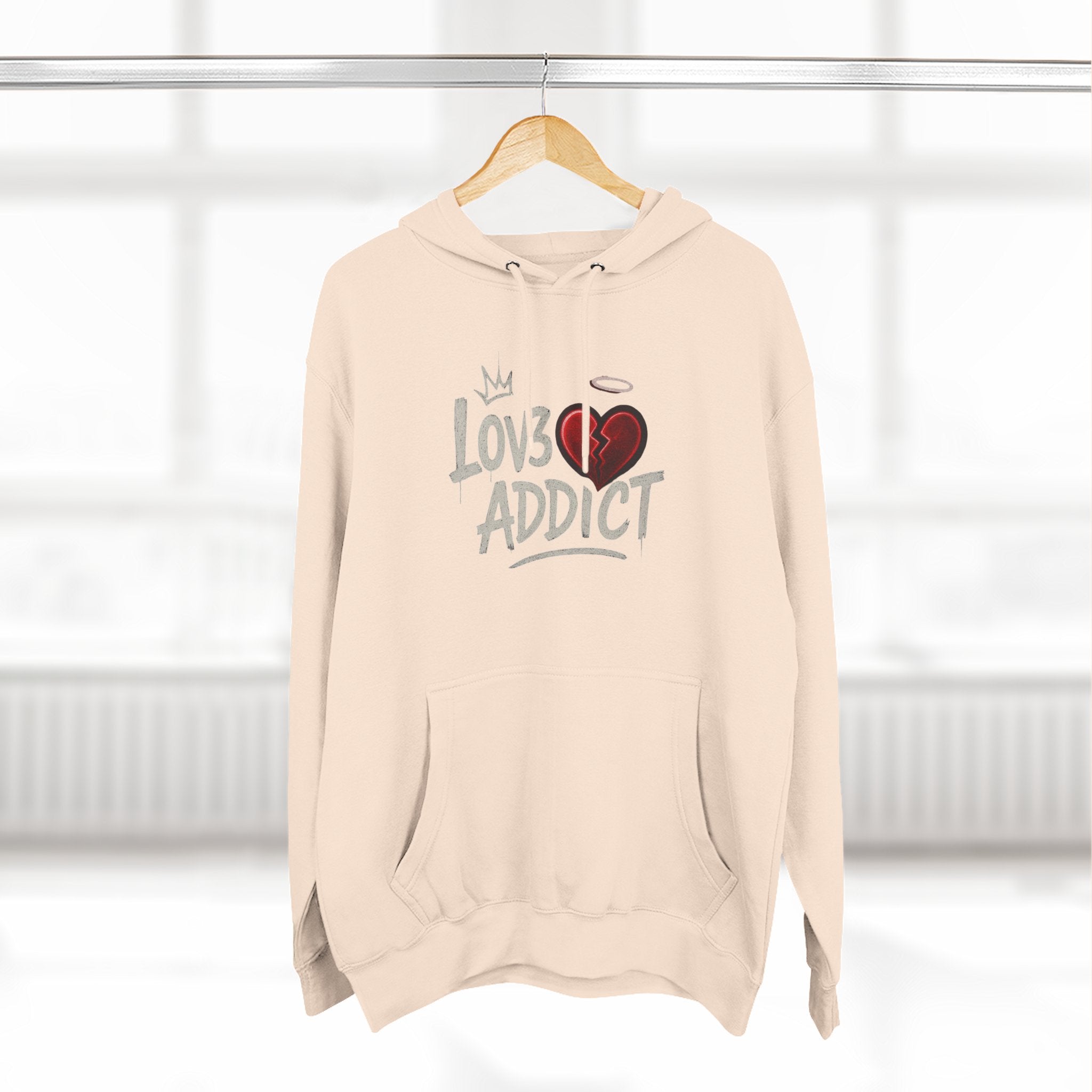 Hoodie - 'Lov3 Addict' Red Cupid Graphic Fleece Hoodie
