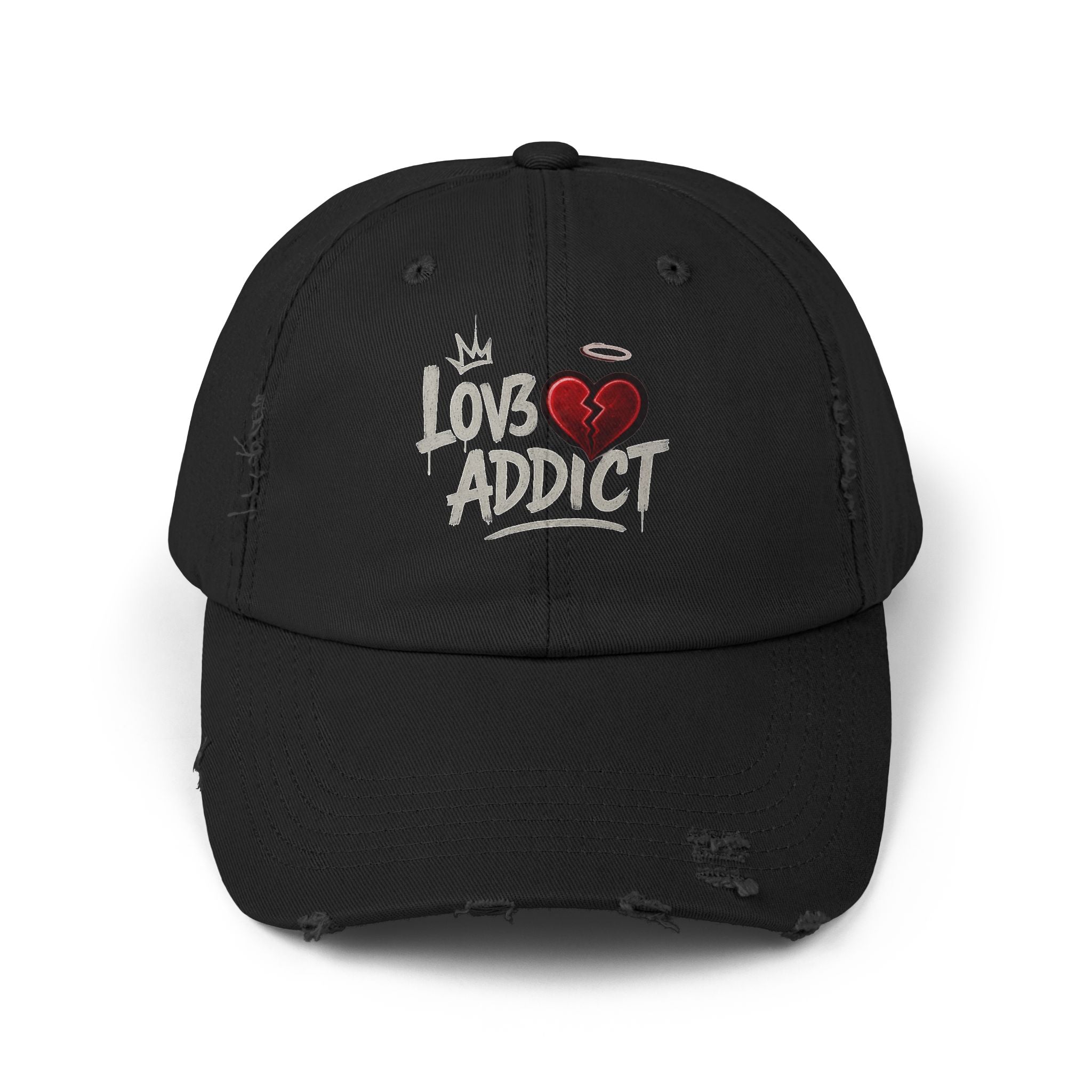 Lov3 Addict Distressed Cap – Broken Heart Graphic Dad Hat