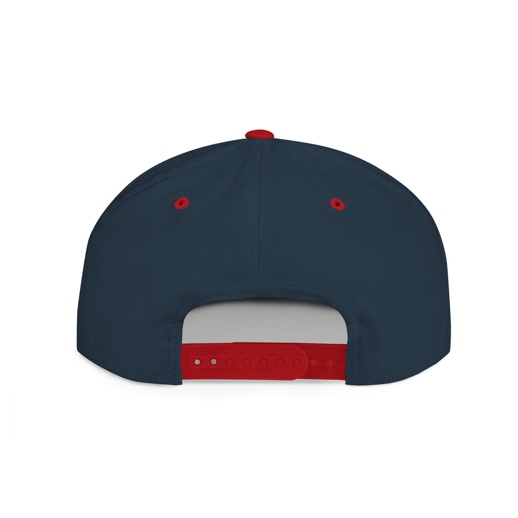 Flat Bill Snapback Hat — Red Heart Glitter Script Embroidered Cap