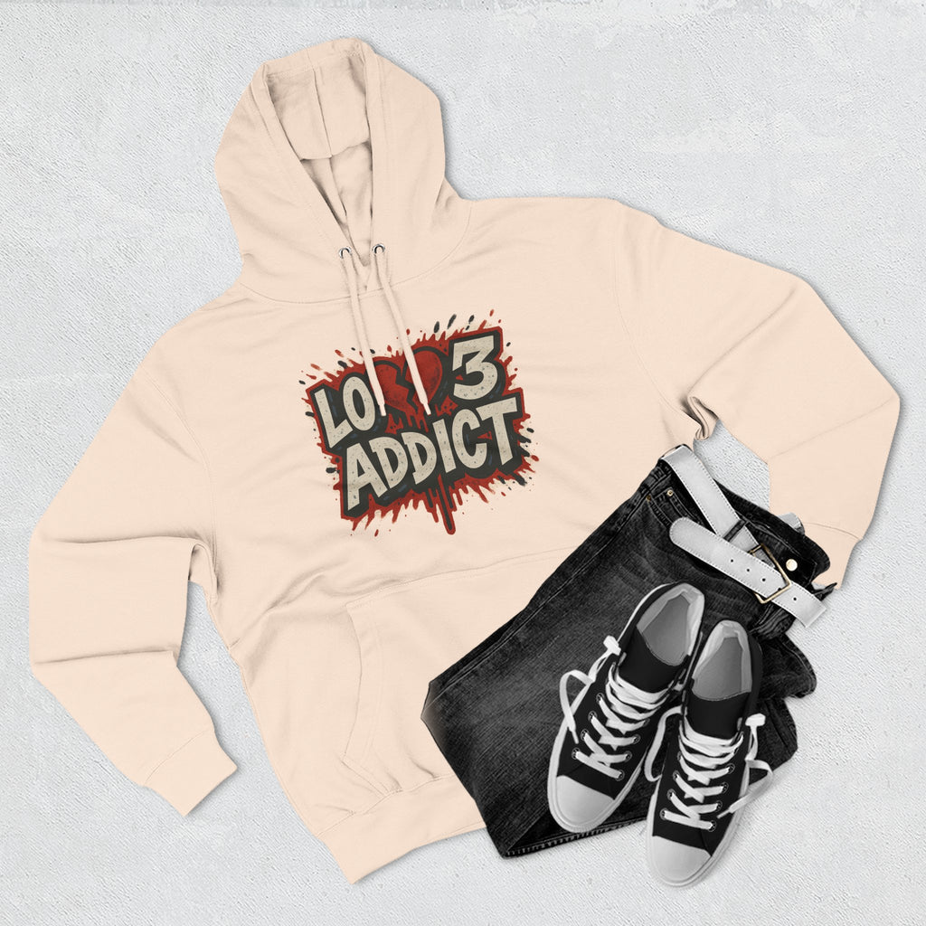 Hoodie - 'Lov3 Addict' Red Cupid Graphic Fleece Hoodie