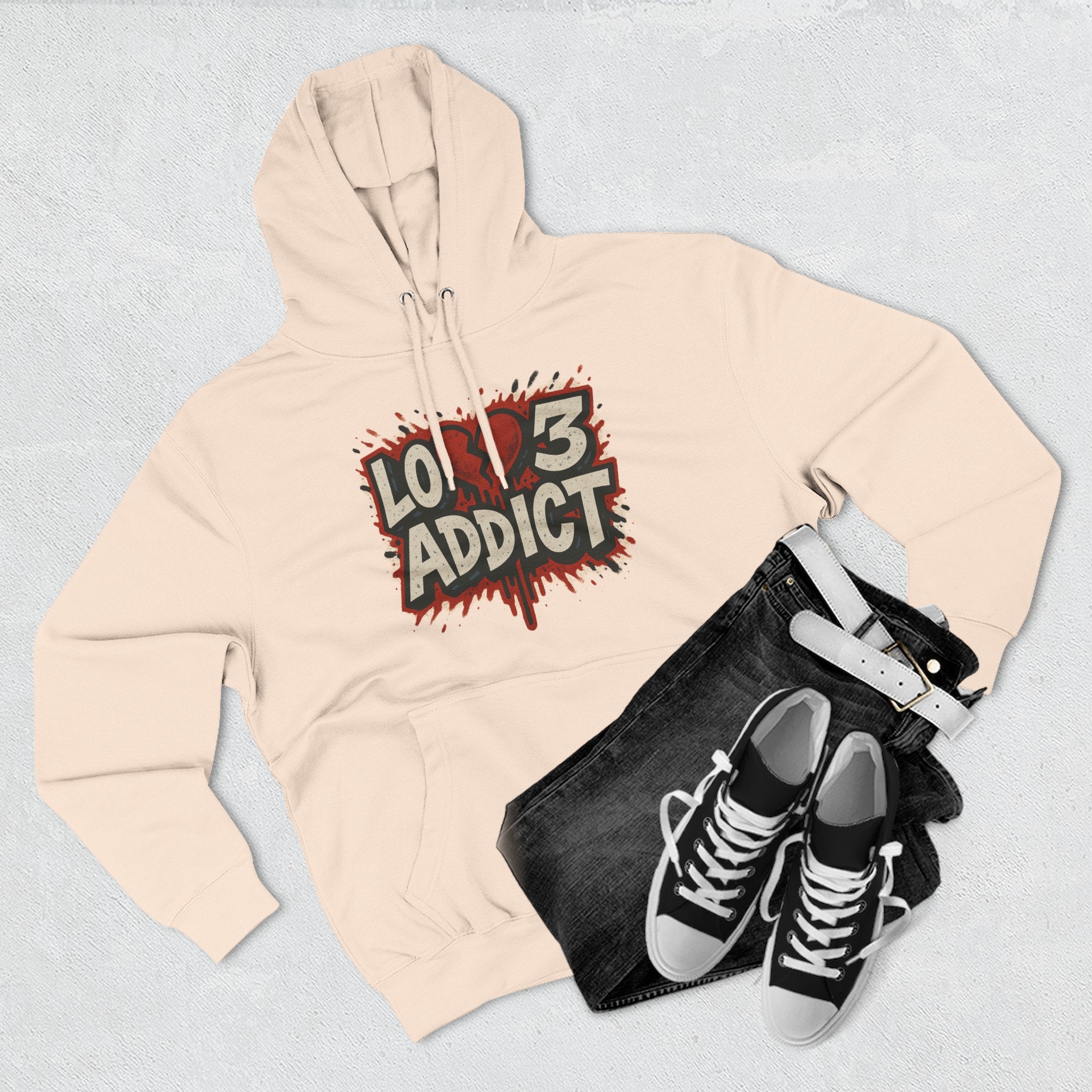Hoodie - 'Lov3 Addict' Red Cupid Graphic Fleece Hoodie