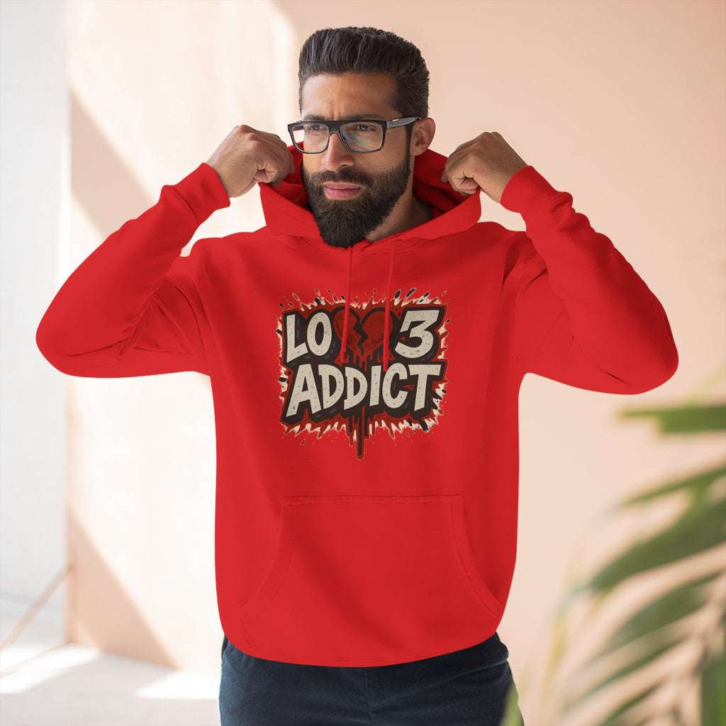 Hoodie - 'Lov3 Addict' Red Cupid Graphic Fleece Hoodie