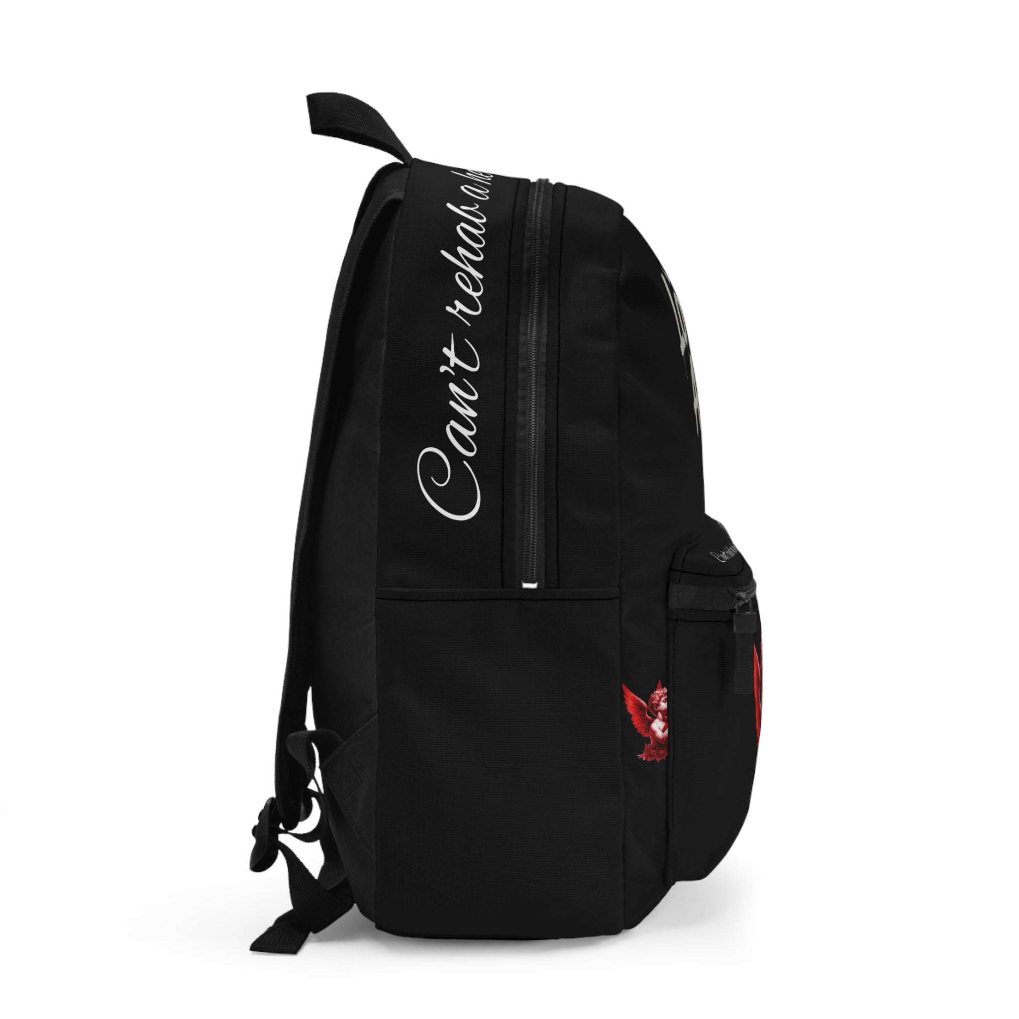 Lov3 Addict Backpack — Black Cupid Heart Graphic School Bag