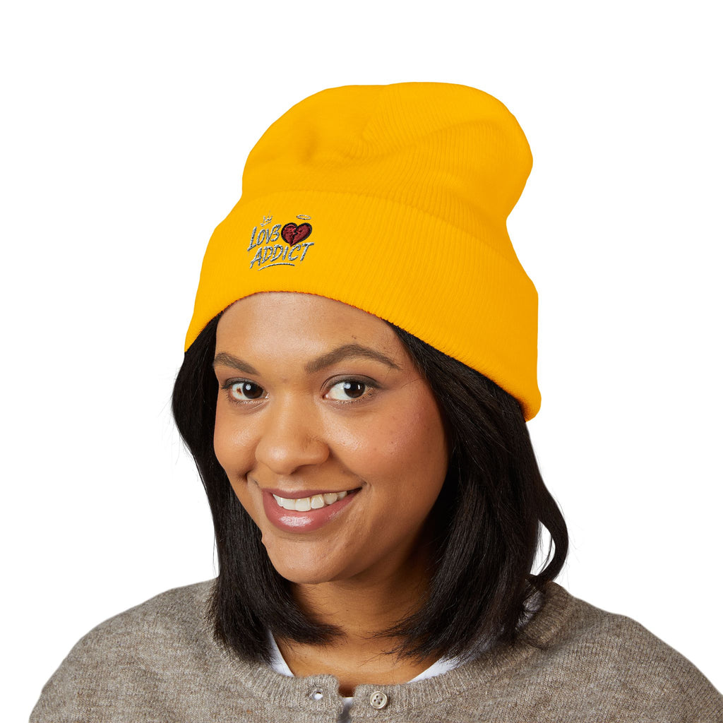 Iced Heart Addict Embroidered Beanie — Classic Cuffed Knit Hat
