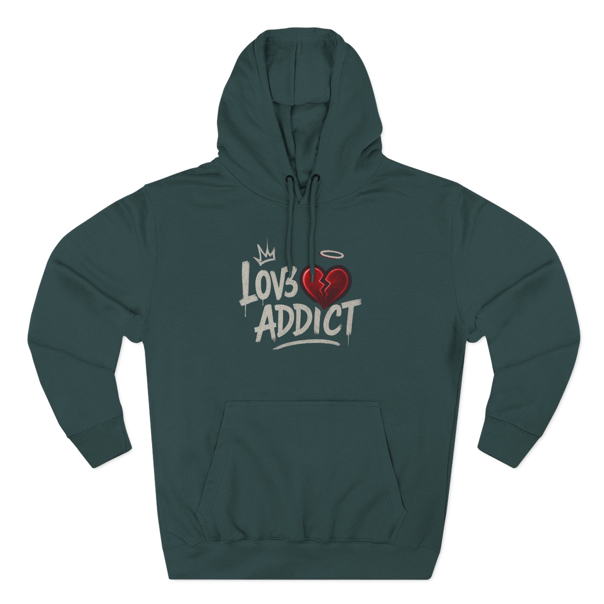 Hoodie - 'Lov3 Addict' Red Cupid Graphic Fleece Hoodie