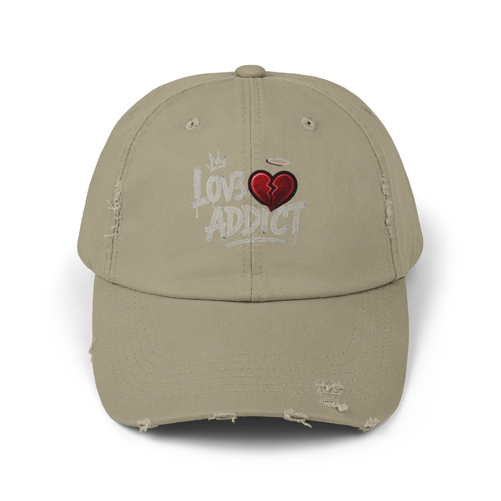 Lov3 Addict Distressed Cap – Broken Heart Graphic Dad Hat