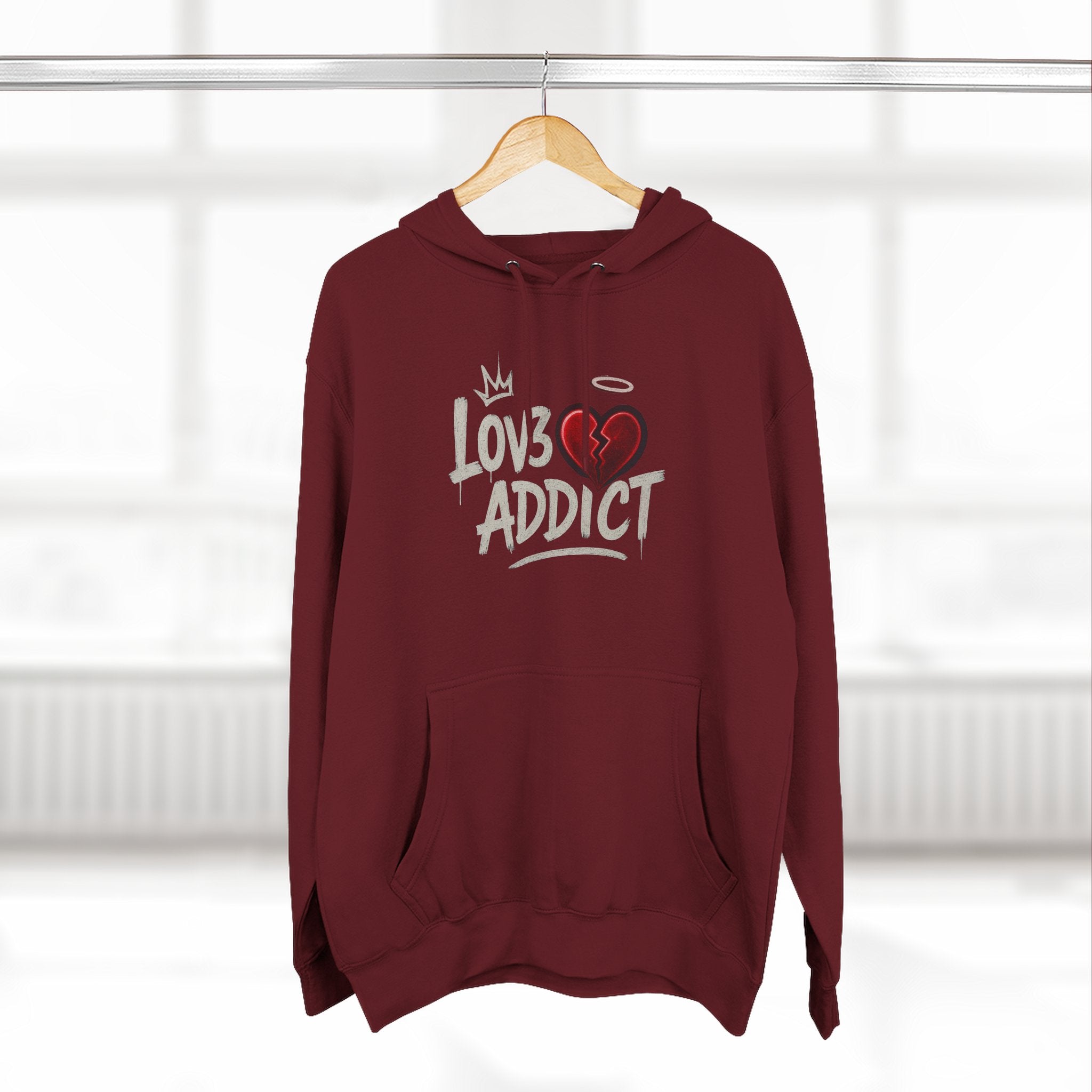 Hoodie - 'Lov3 Addict' Red Cupid Graphic Fleece Hoodie