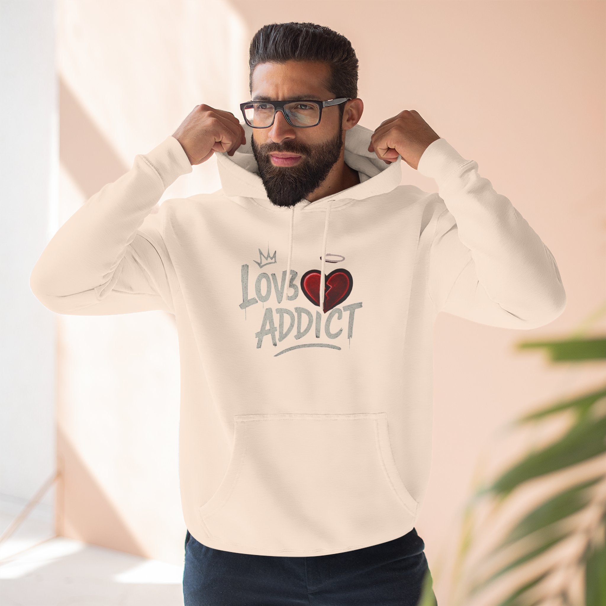 Hoodie - 'Lov3 Addict' Red Cupid Graphic Fleece Hoodie