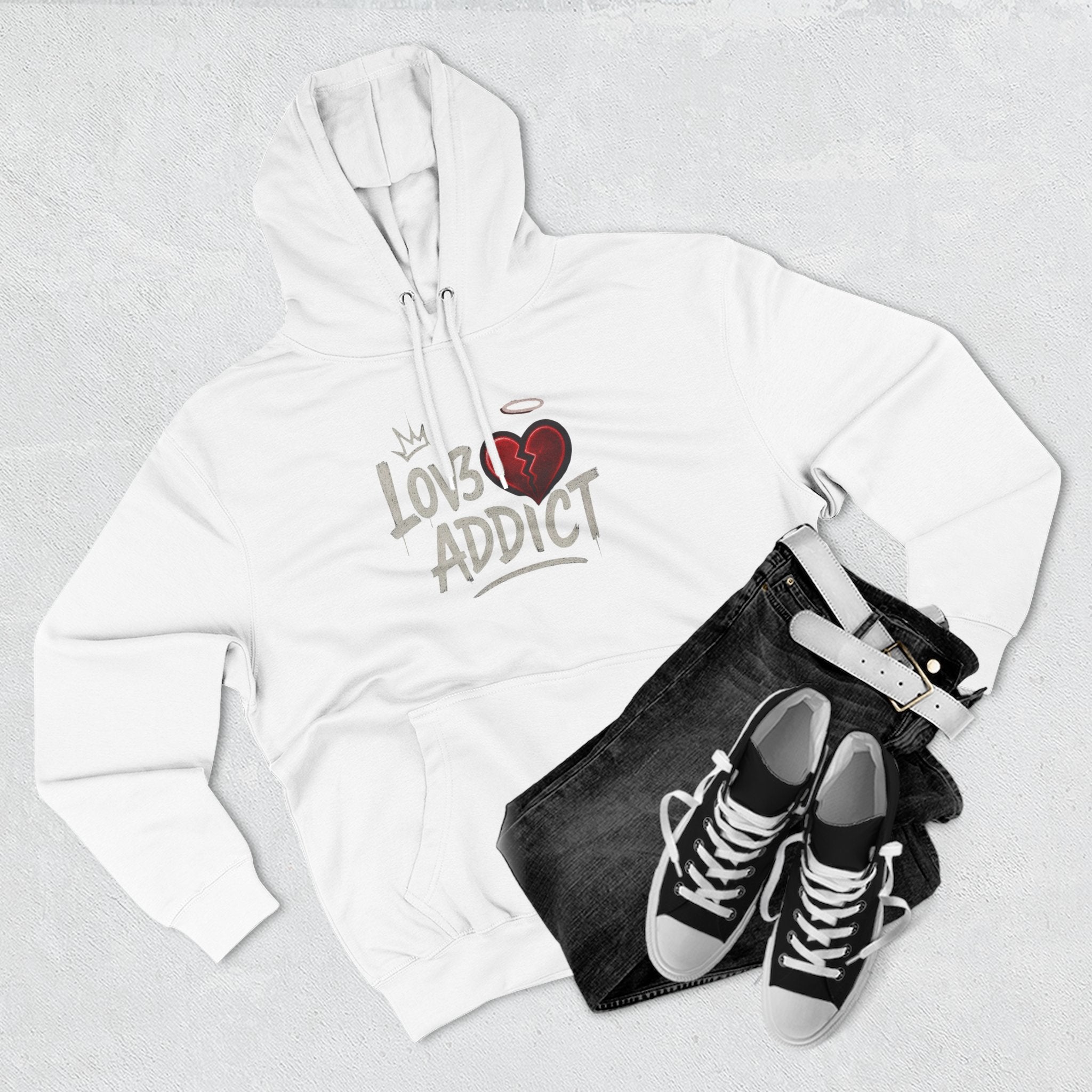 Hoodie - 'Lov3 Addict' Red Cupid Graphic Fleece Hoodie