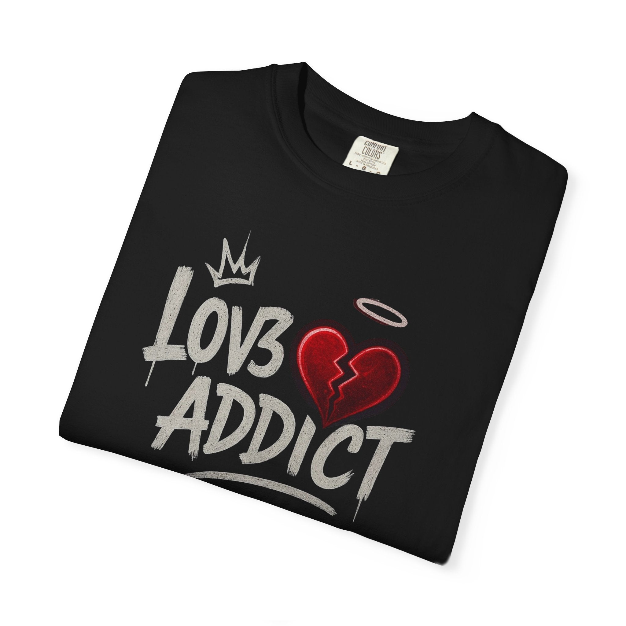 Lov3 Addict broken heart graphic T-Shirt | hand-drawn graffiti heart tee