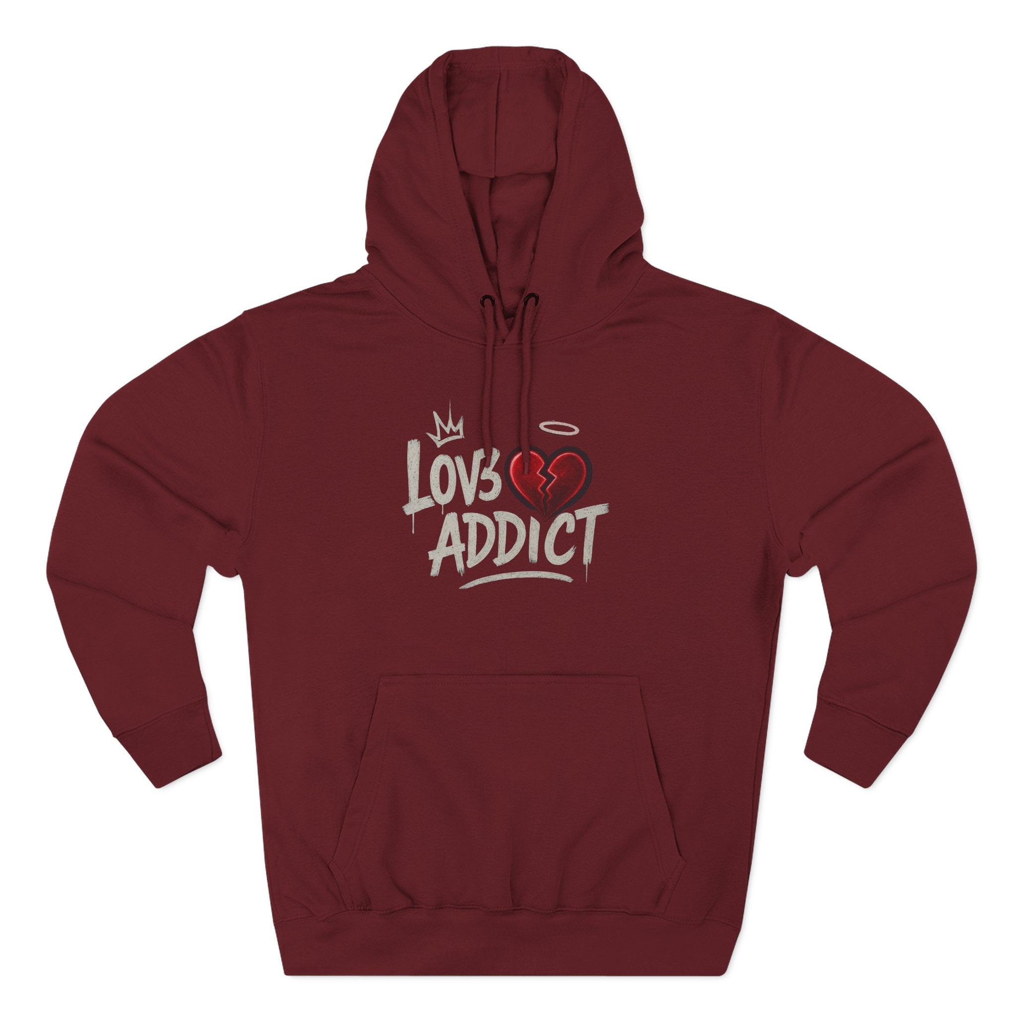 Hoodie - 'Lov3 Addict' Red Cupid Graphic Fleece Hoodie