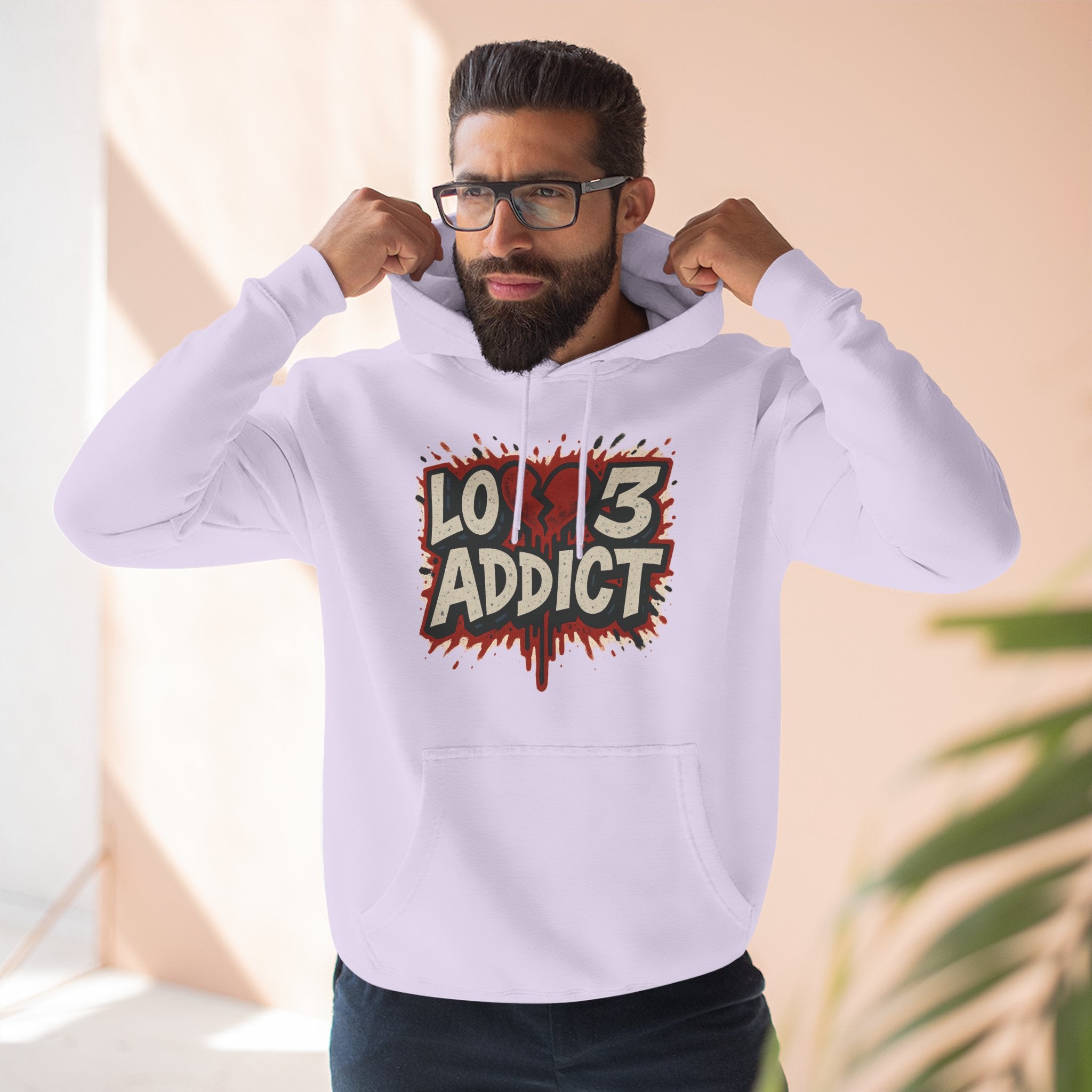 Hoodie - 'Lov3 Addict' Red Cupid Graphic Fleece Hoodie
