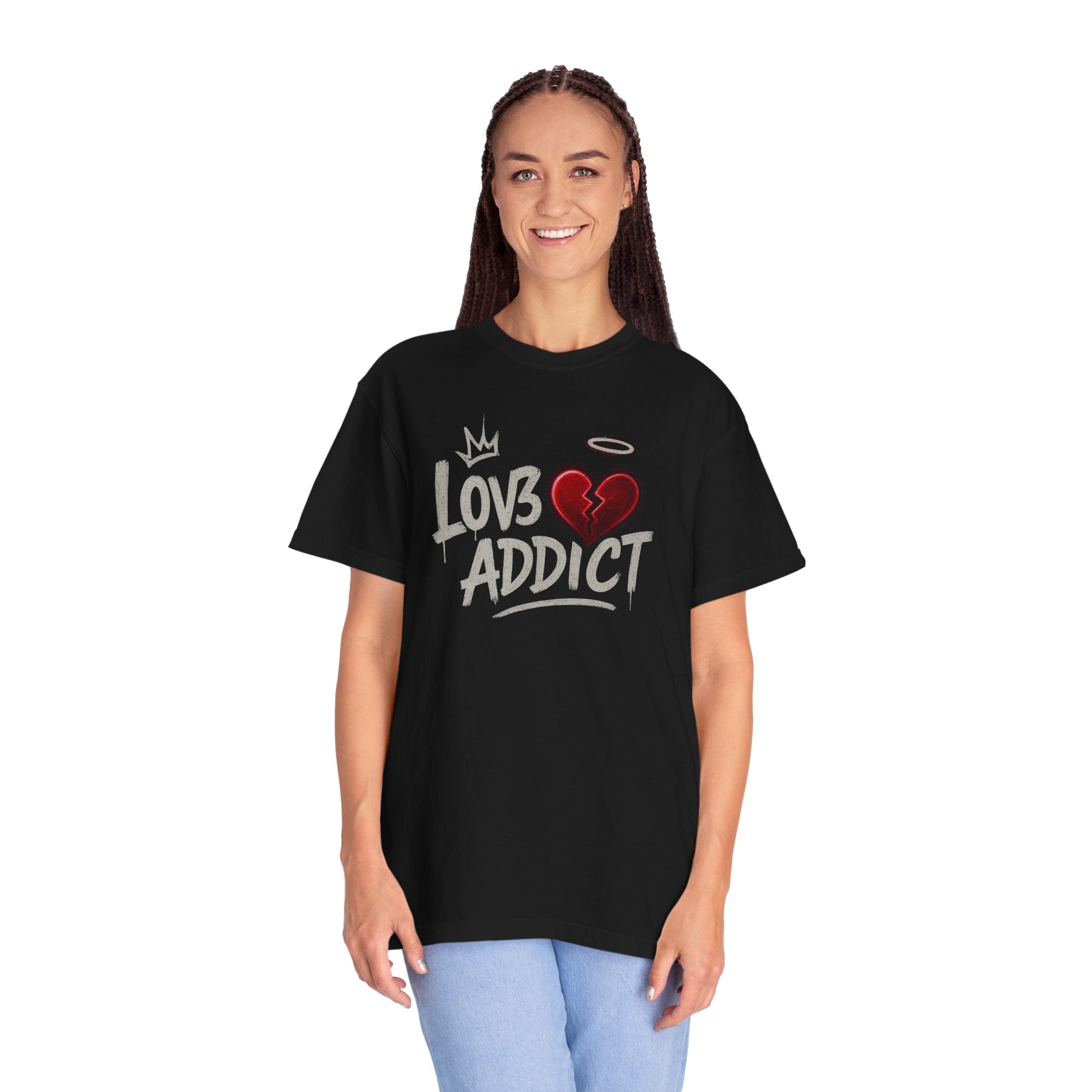 Lov3 Addict broken heart graphic T-Shirt | hand-drawn graffiti heart tee