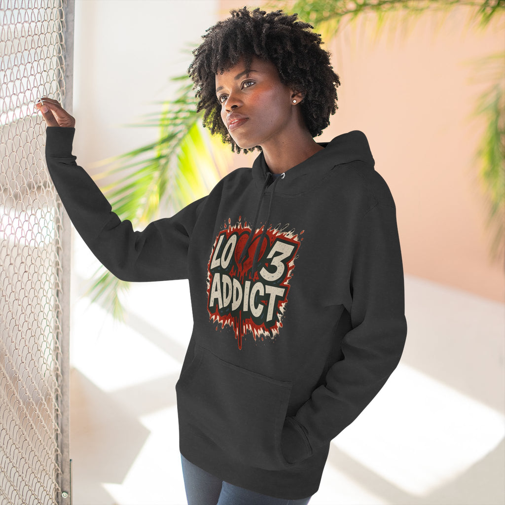 Hoodie - 'Lov3 Addict' Red Cupid Graphic Fleece Hoodie