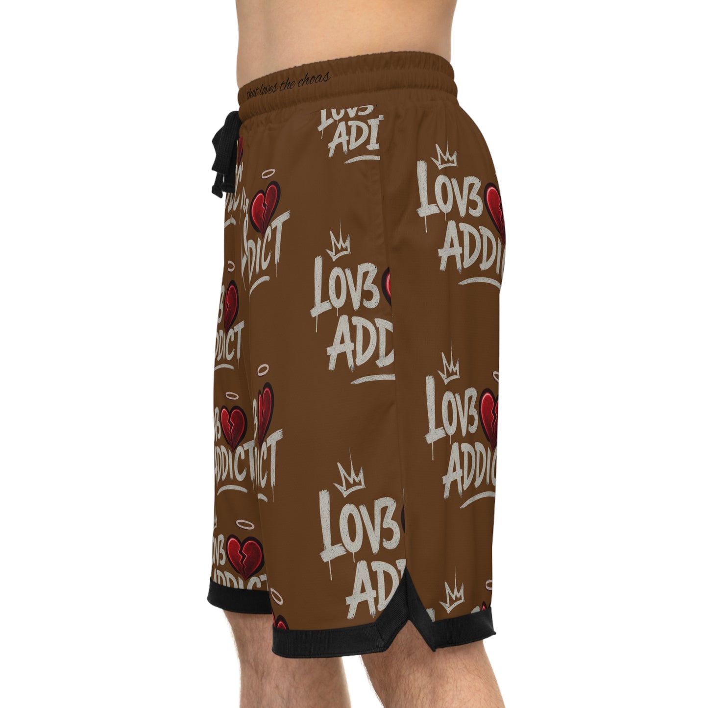 Basketball Shorts — 'Lov3 Addict' Heart Graphic All-Over Print