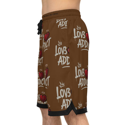 Basketball Shorts — 'Lov3 Addict' Heart Graphic All-Over Print