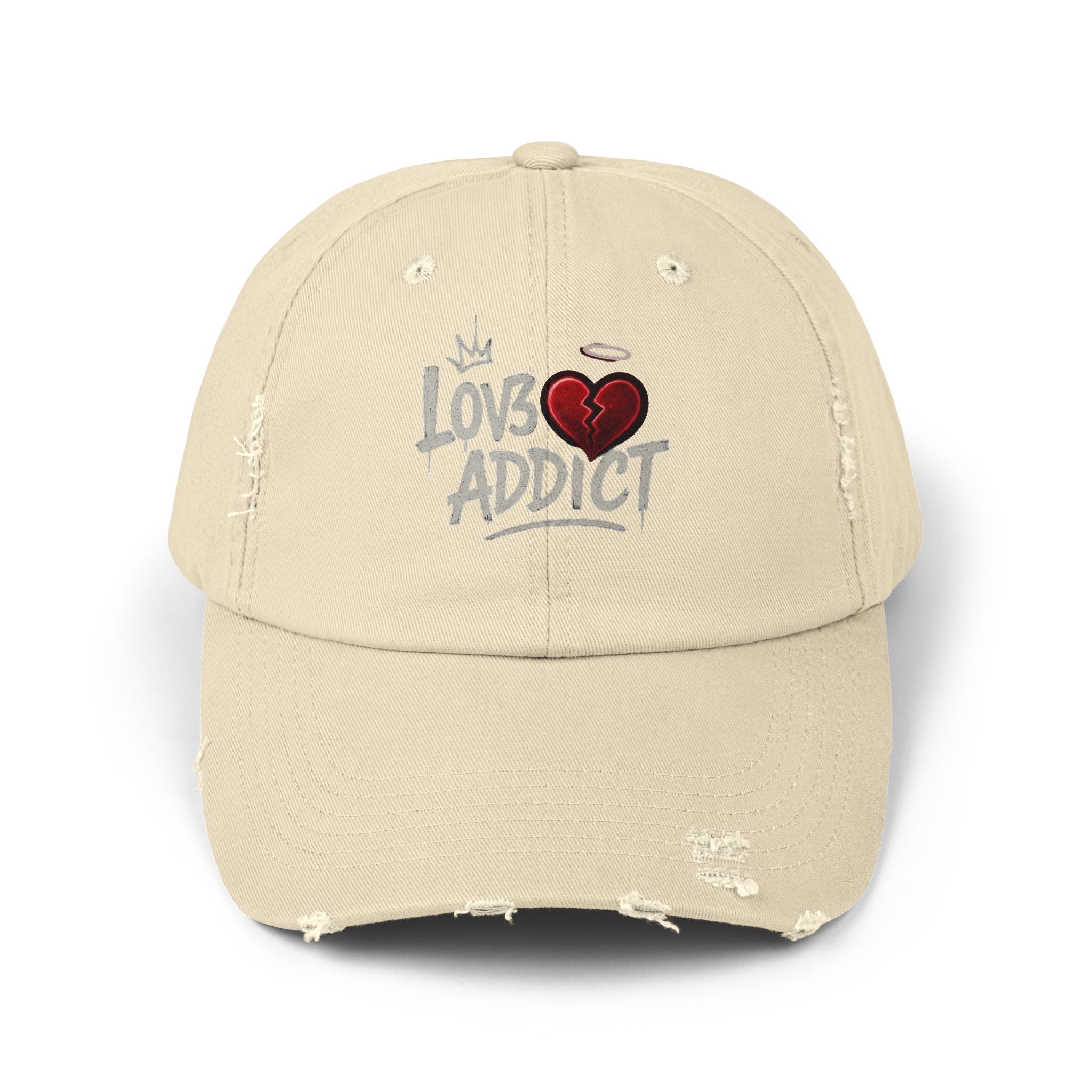 Lov3 Addict Distressed Cap – Broken Heart Graphic Dad Hat