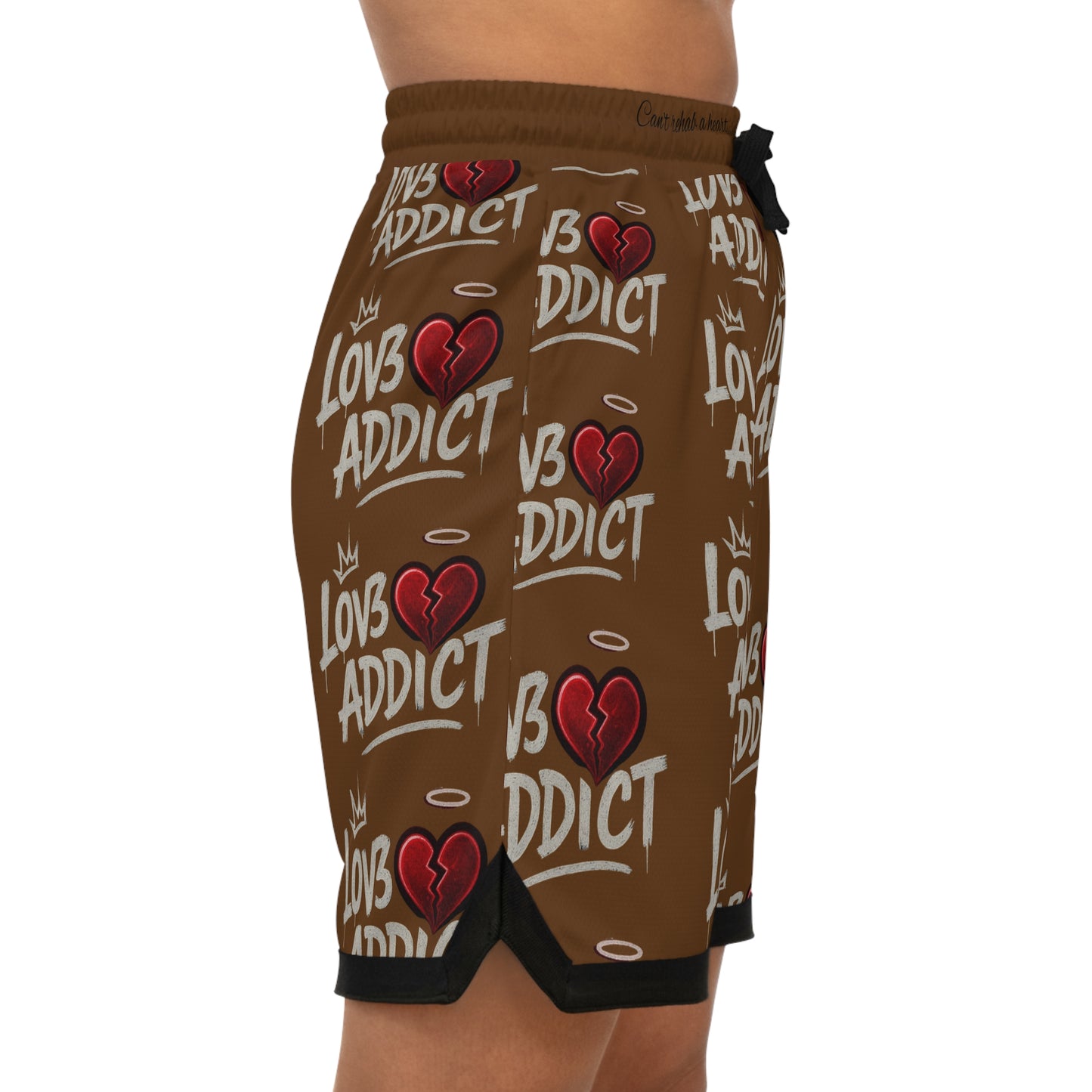 Basketball Shorts — 'Lov3 Addict' Heart Graphic All-Over Print