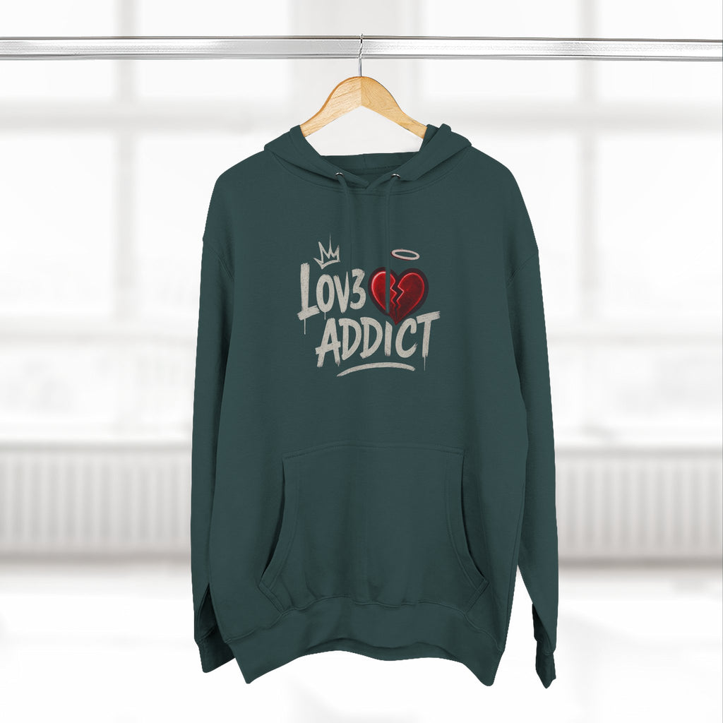 Hoodie - 'Lov3 Addict' Red Cupid Graphic Fleece Hoodie