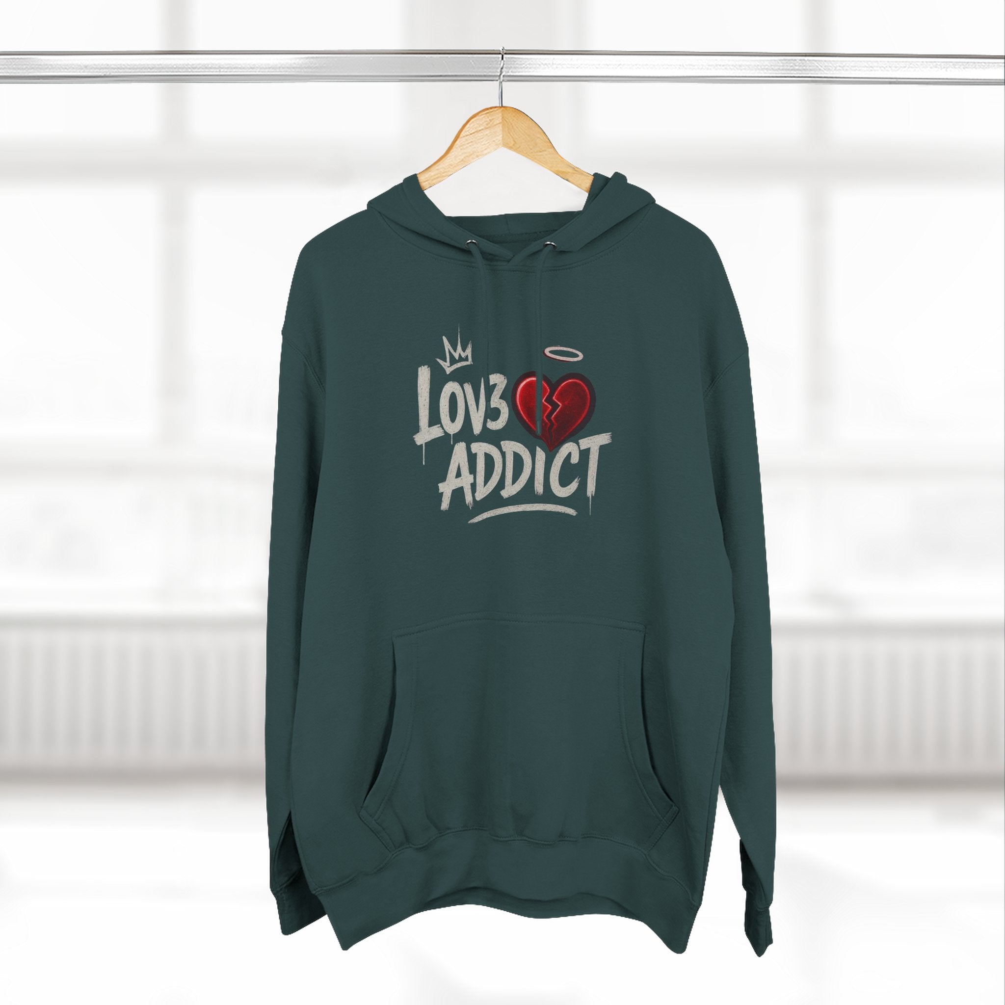Hoodie - 'Lov3 Addict' Red Cupid Graphic Fleece Hoodie