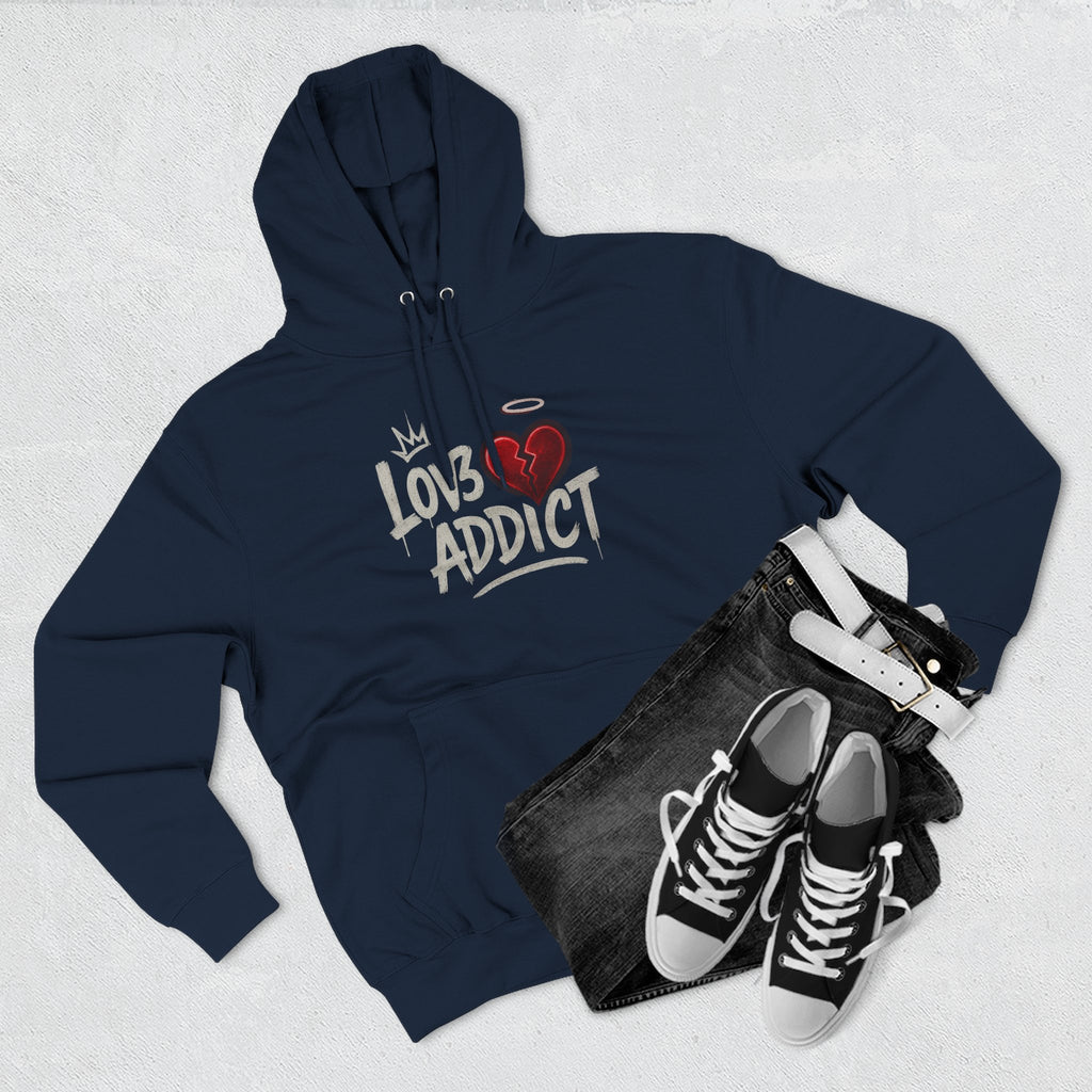 Hoodie - 'Lov3 Addict' Red Cupid Graphic Fleece Hoodie