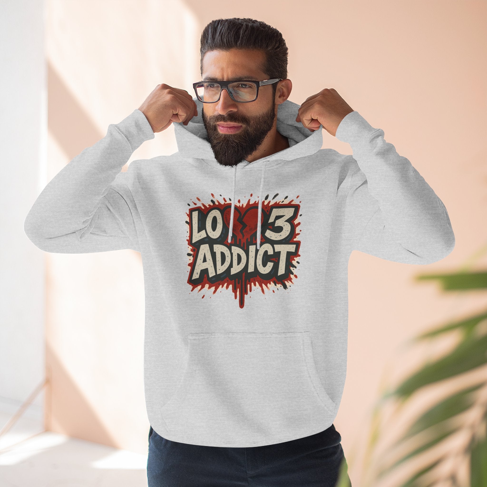Hoodie - 'Lov3 Addict' Red Cupid Graphic Fleece Hoodie