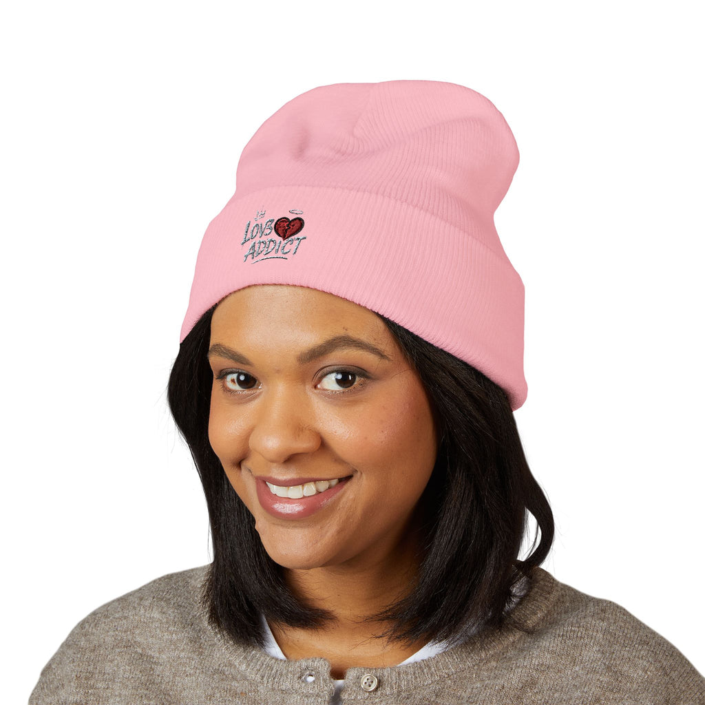 Iced Heart Addict Embroidered Beanie — Classic Cuffed Knit Hat
