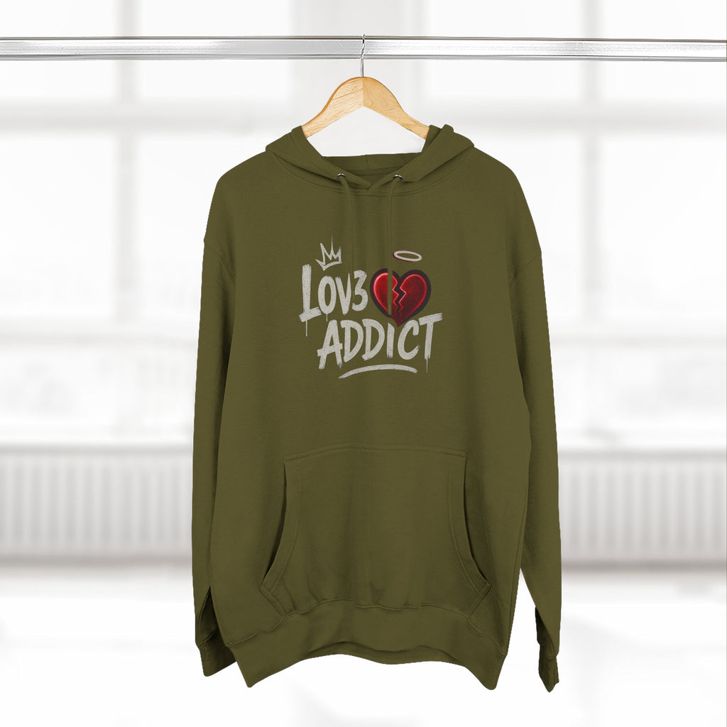 Hoodie - 'Lov3 Addict' Red Cupid Graphic Fleece Hoodie