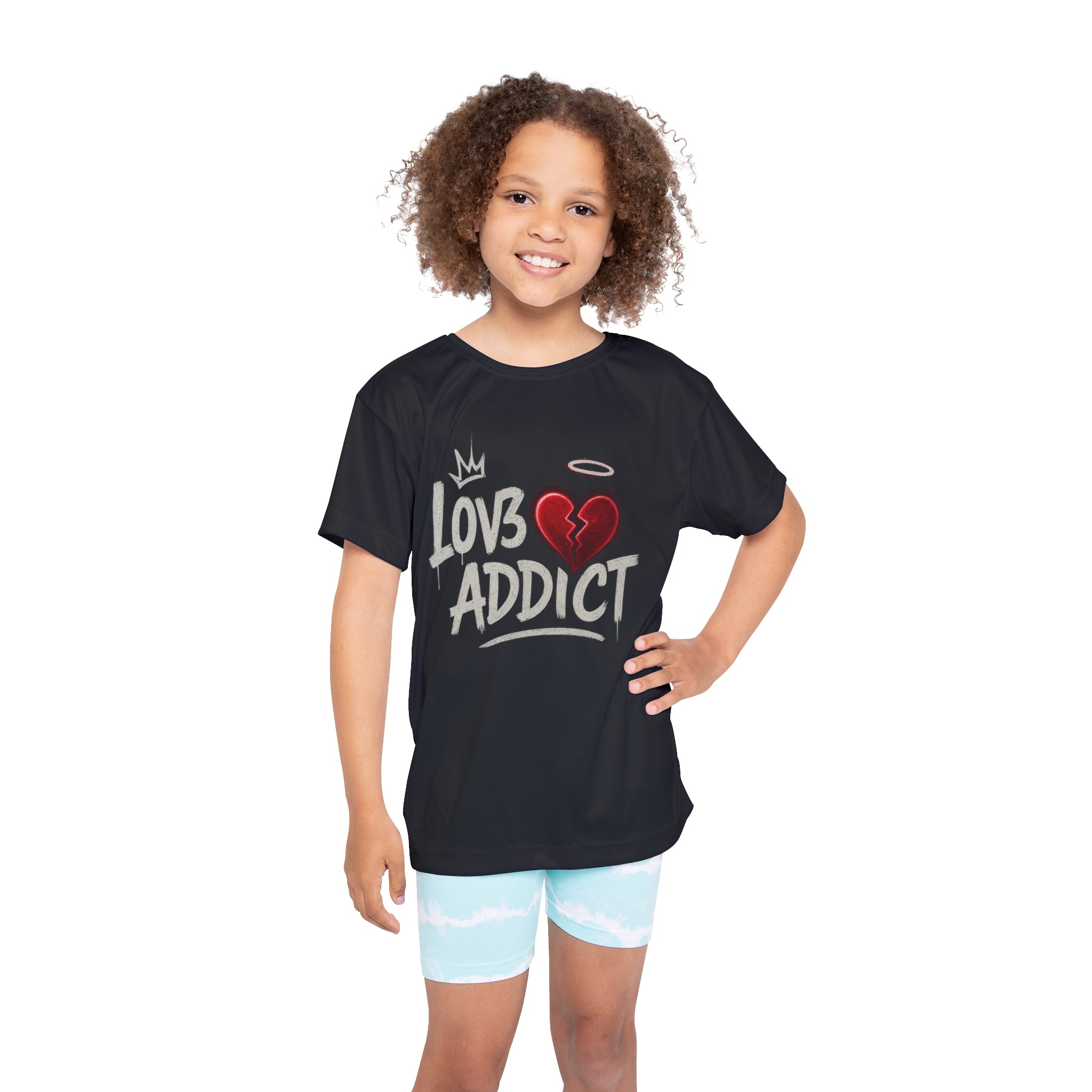 Kids Jersey - "Lov3 Addict" Broken Heart Graphic Sports Tee