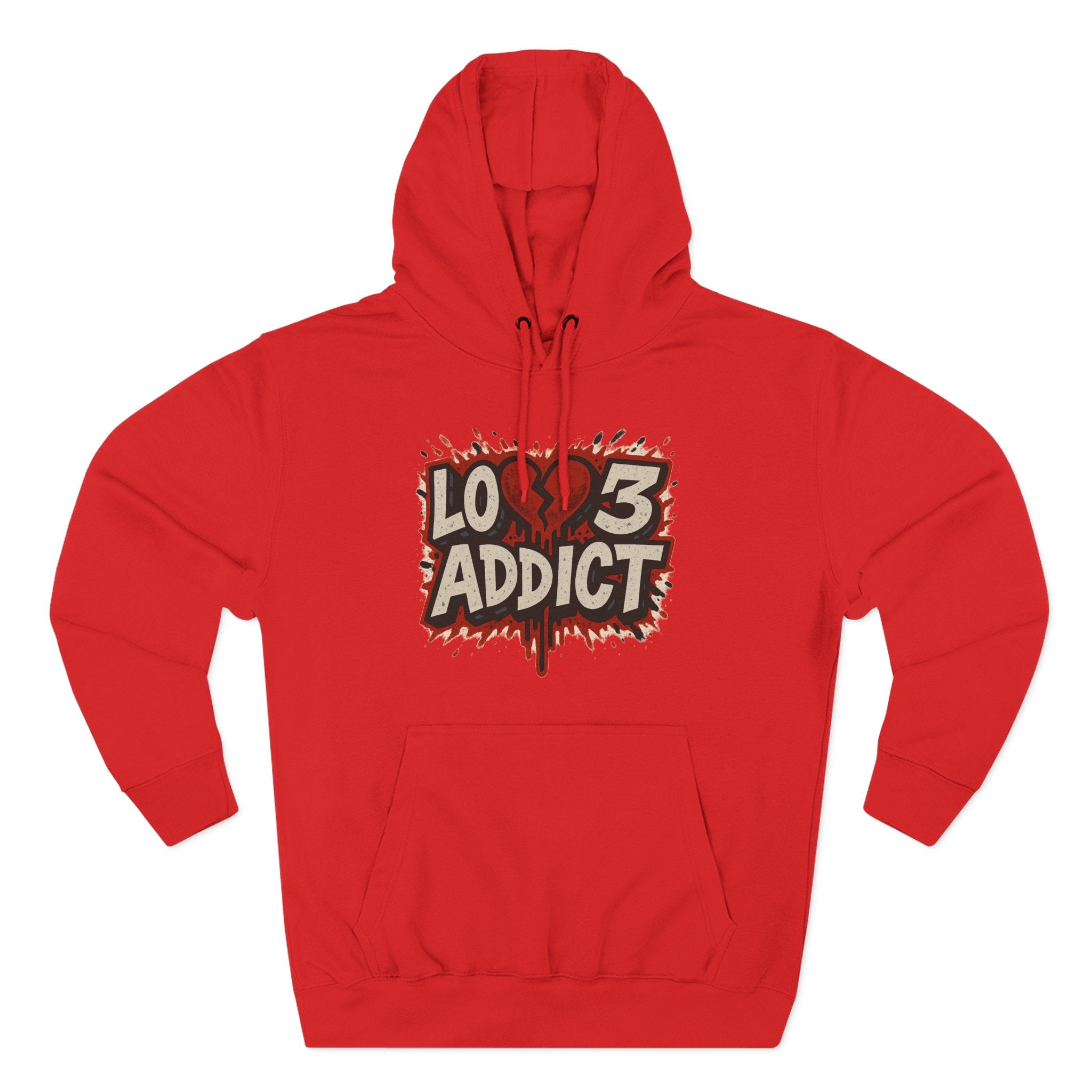 Hoodie - 'Lov3 Addict' Red Cupid Graphic Fleece Hoodie