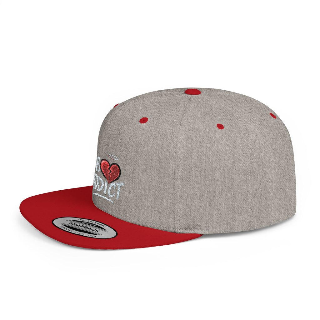 Flat Bill Snapback Hat — 'Lov3 Addict' Heart Embroidered Cap
