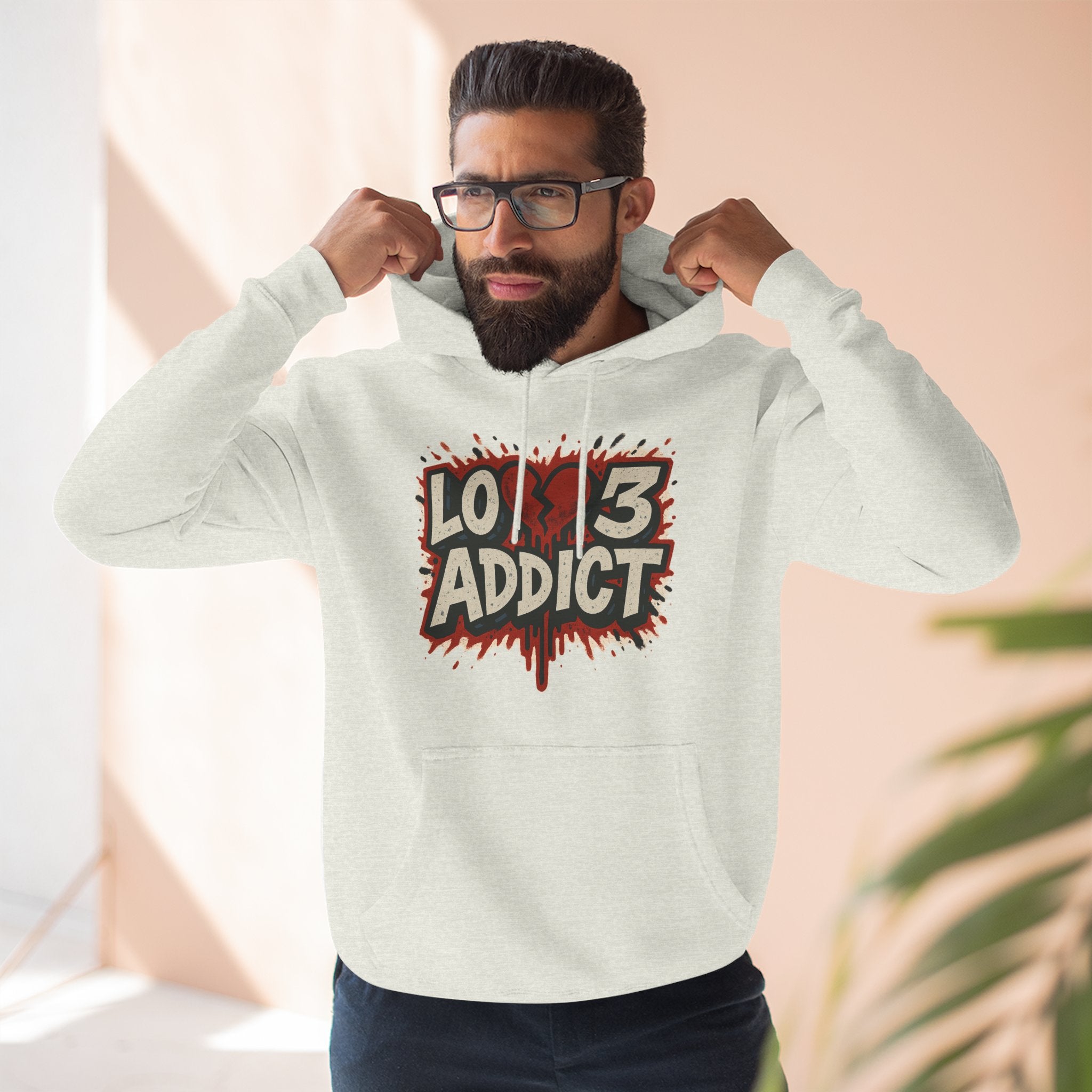 Hoodie - 'Lov3 Addict' Red Cupid Graphic Fleece Hoodie