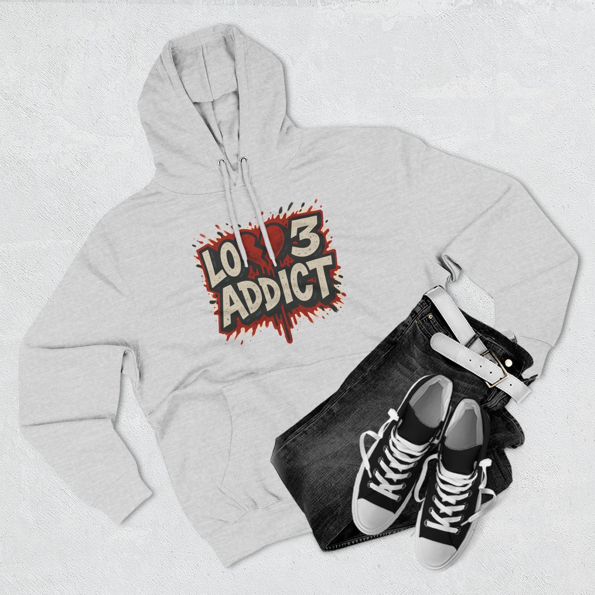 Hoodie - 'Lov3 Addict' Red Cupid Graphic Fleece Hoodie