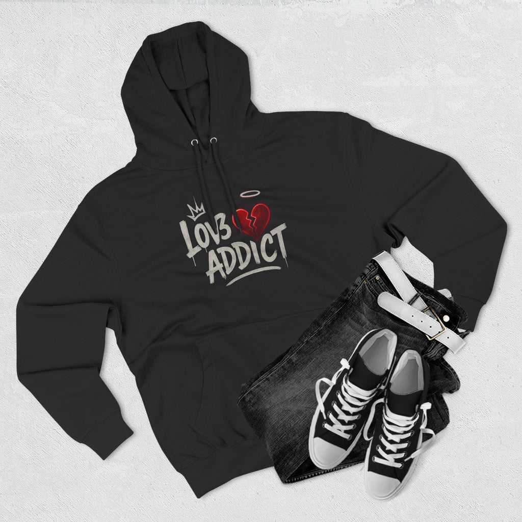 Hoodie - 'Lov3 Addict' Red Cupid Graphic Fleece Hoodie