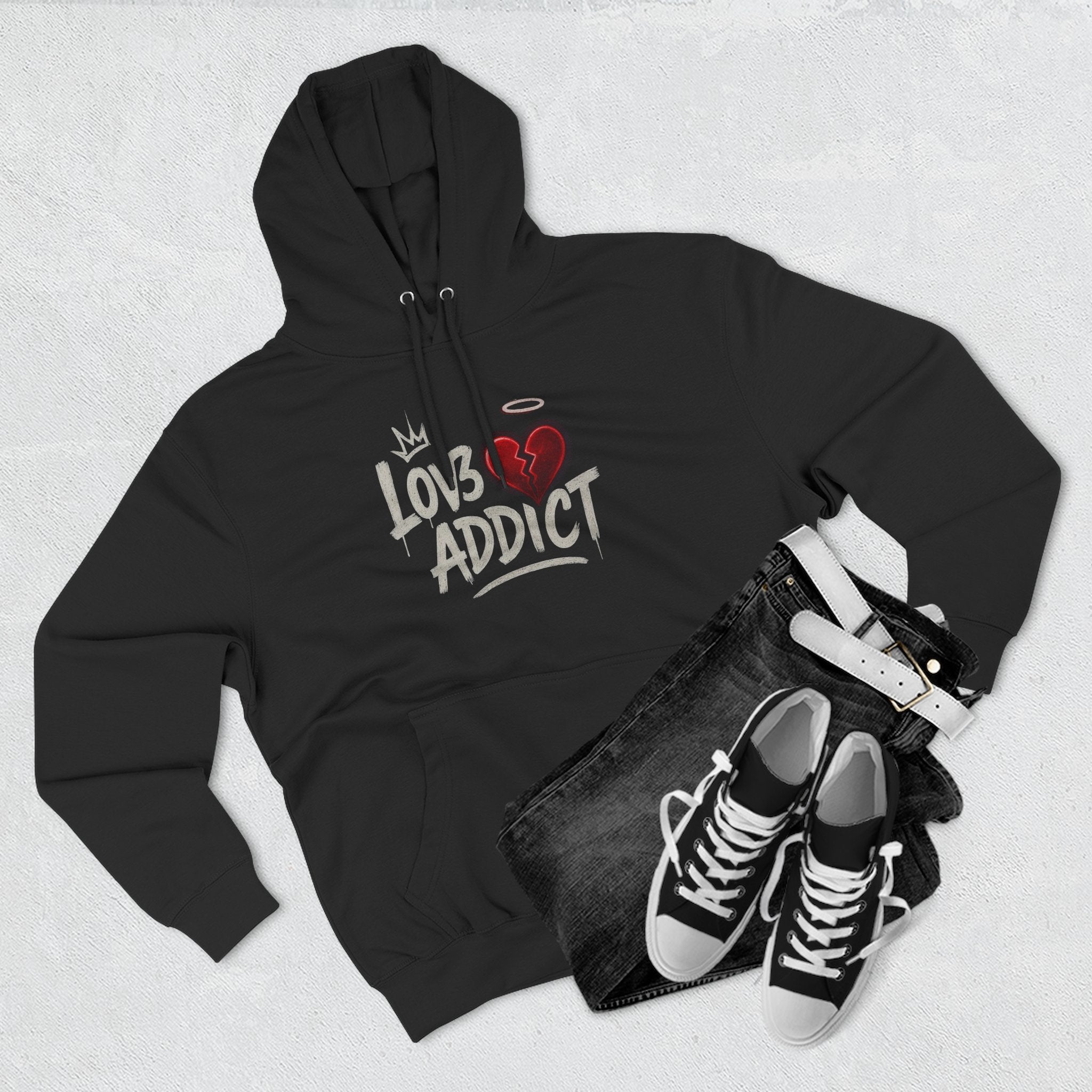 Hoodie - 'Lov3 Addict' Red Cupid Graphic Fleece Hoodie
