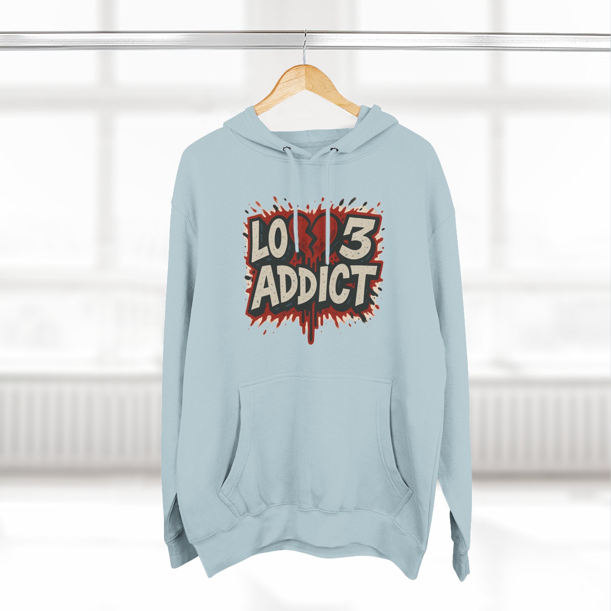 Hoodie - 'Lov3 Addict' Red Cupid Graphic Fleece Hoodie