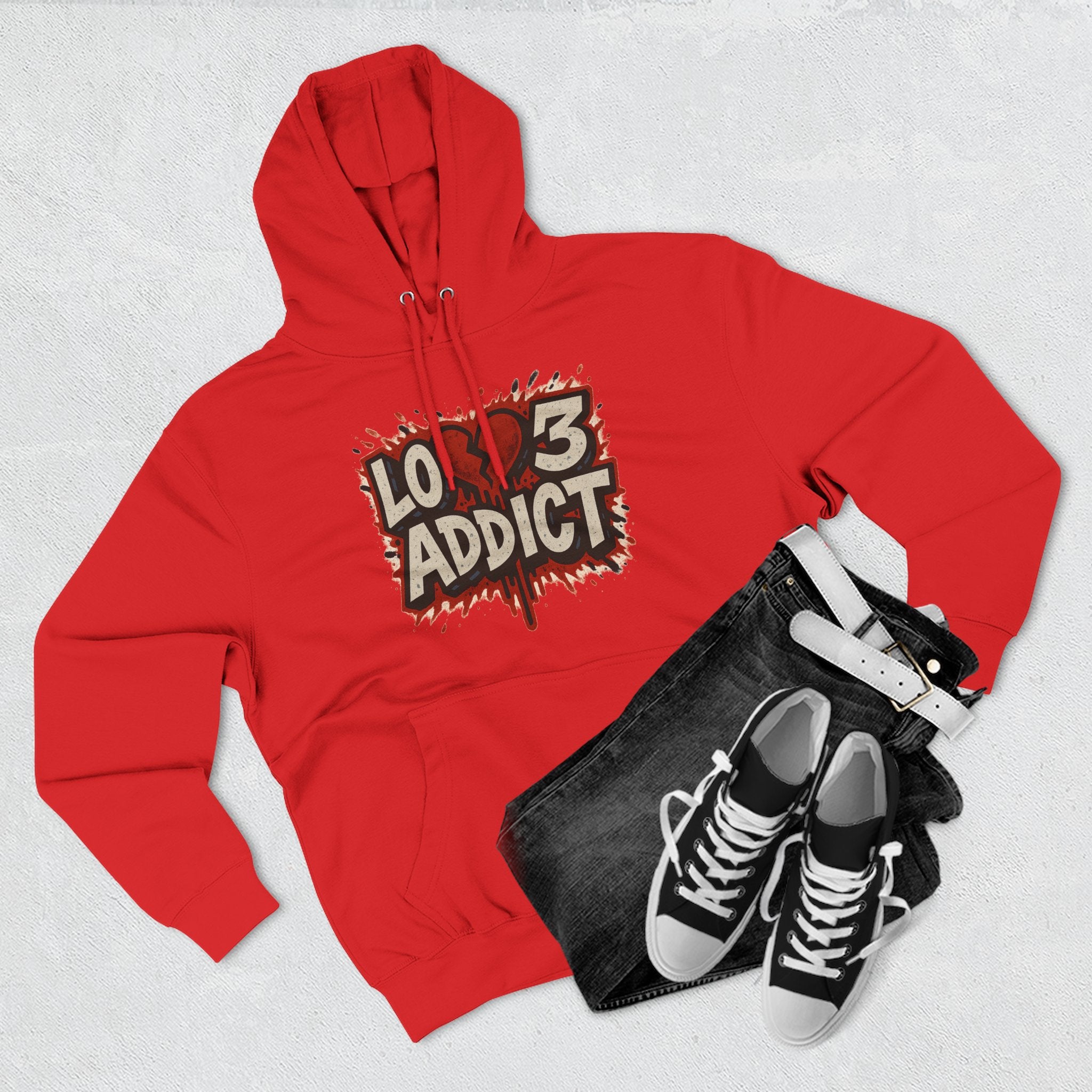 Hoodie - 'Lov3 Addict' Red Cupid Graphic Fleece Hoodie
