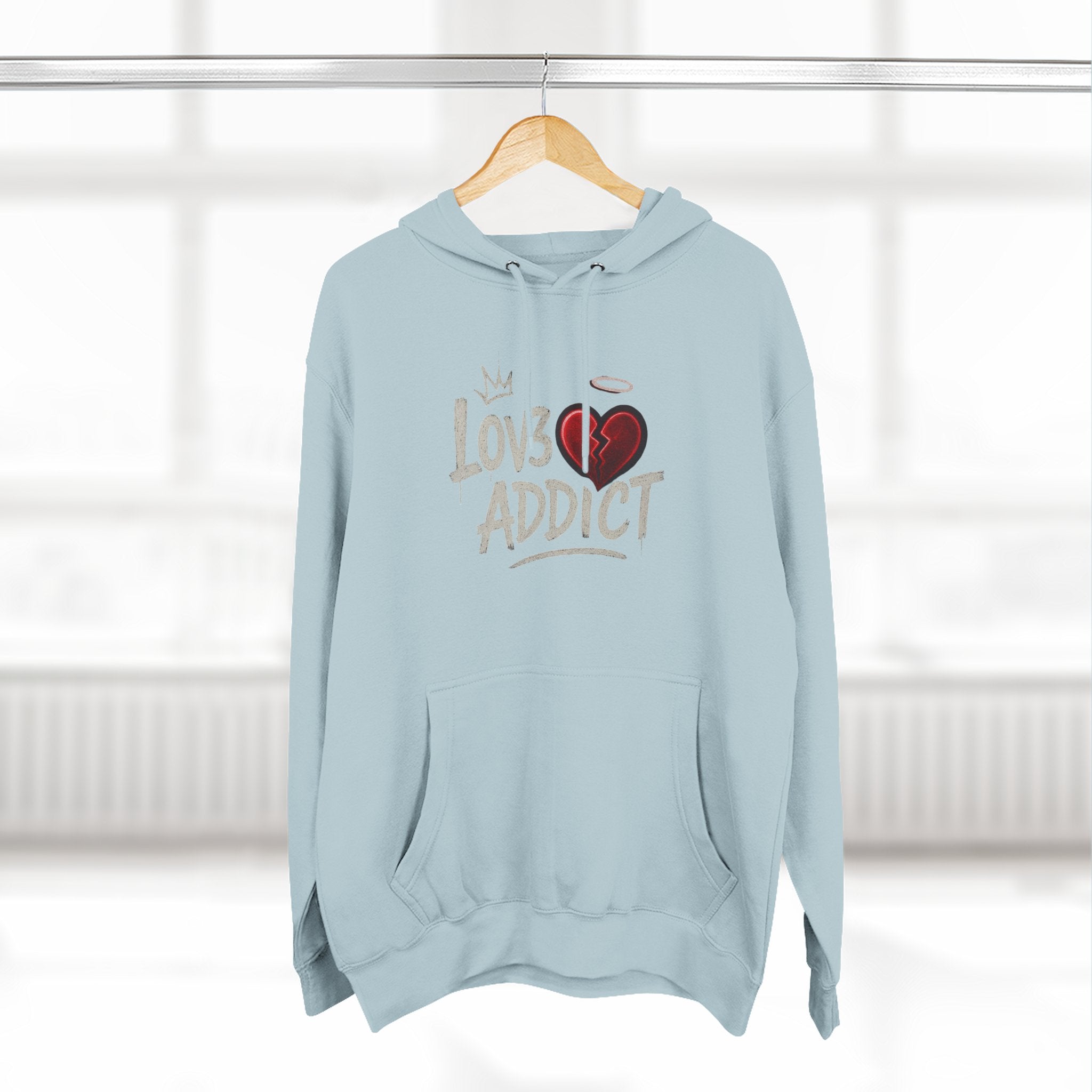 Hoodie - 'Lov3 Addict' Red Cupid Graphic Fleece Hoodie