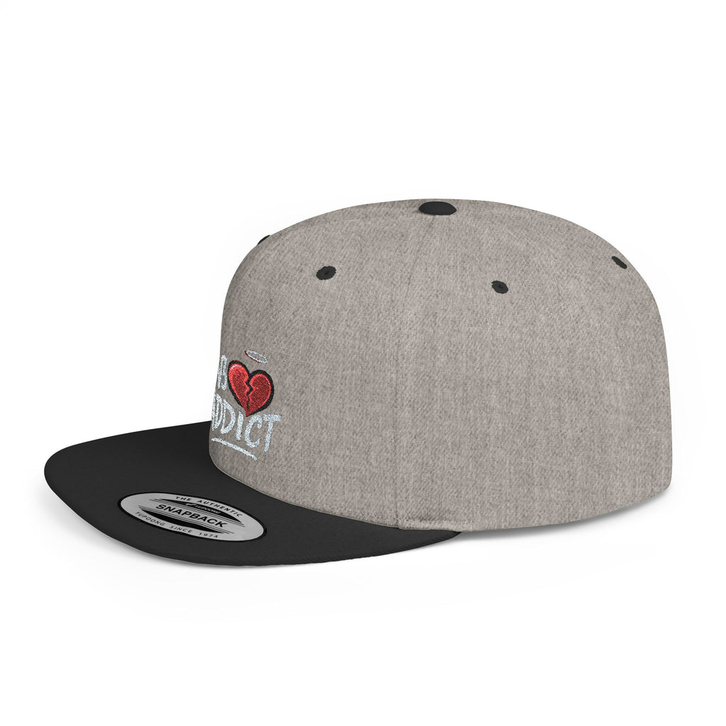 Flat Bill Snapback Hat — 'Lov3 Addict' Heart Embroidered Cap