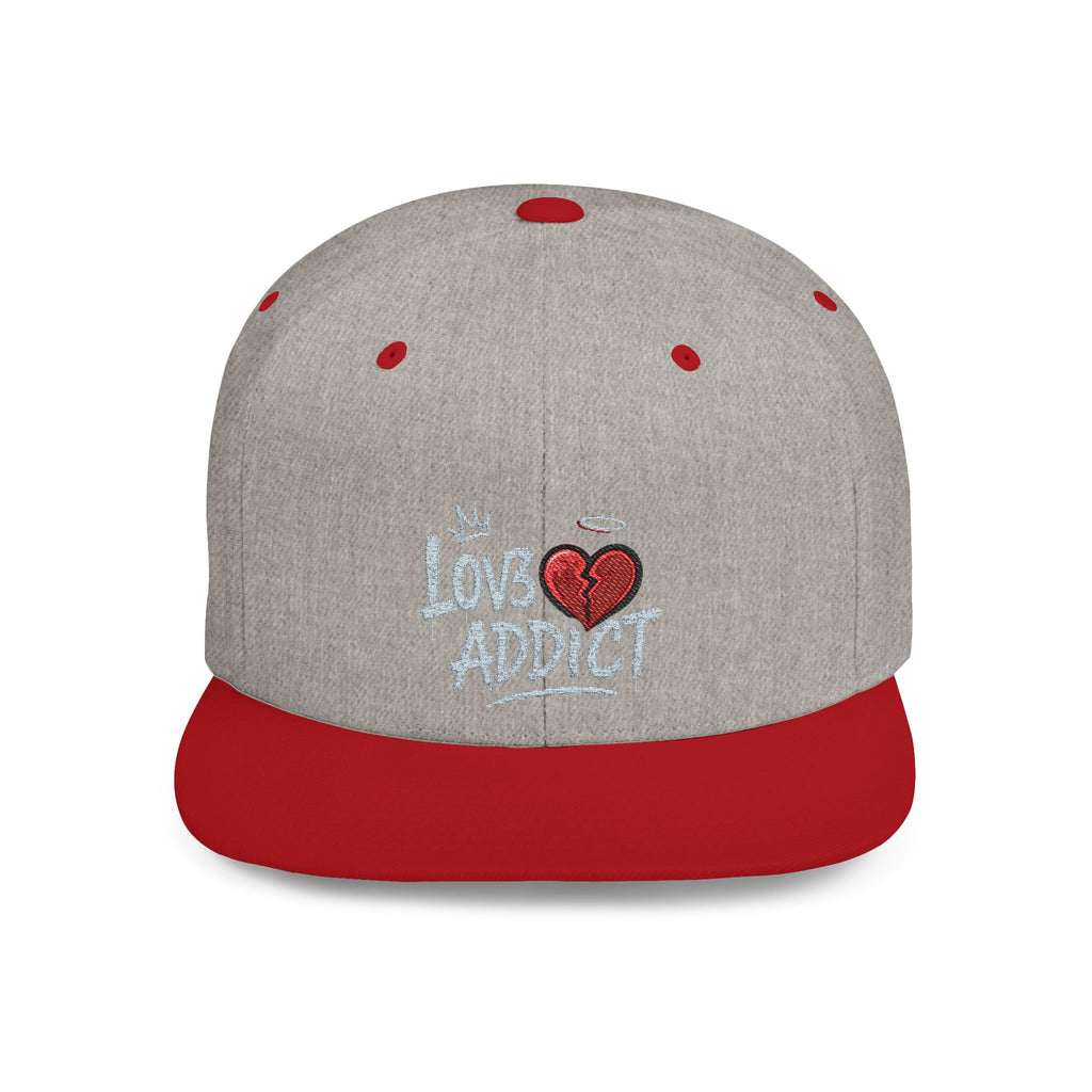 Flat Bill Snapback Hat — 'Lov3 Addict' Heart Embroidered Cap